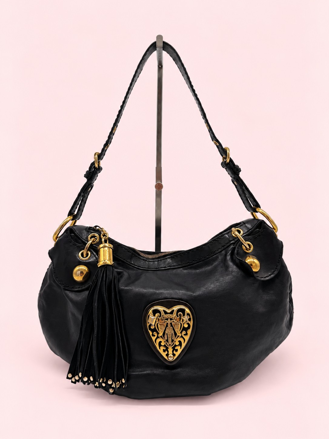 Gucci Babouska Black Leather Heart Hobo Shoulder Bag