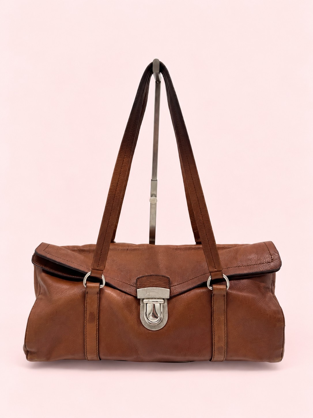 Prada Buffalo Easy Tobacco Brown Leather Shoulder Bag