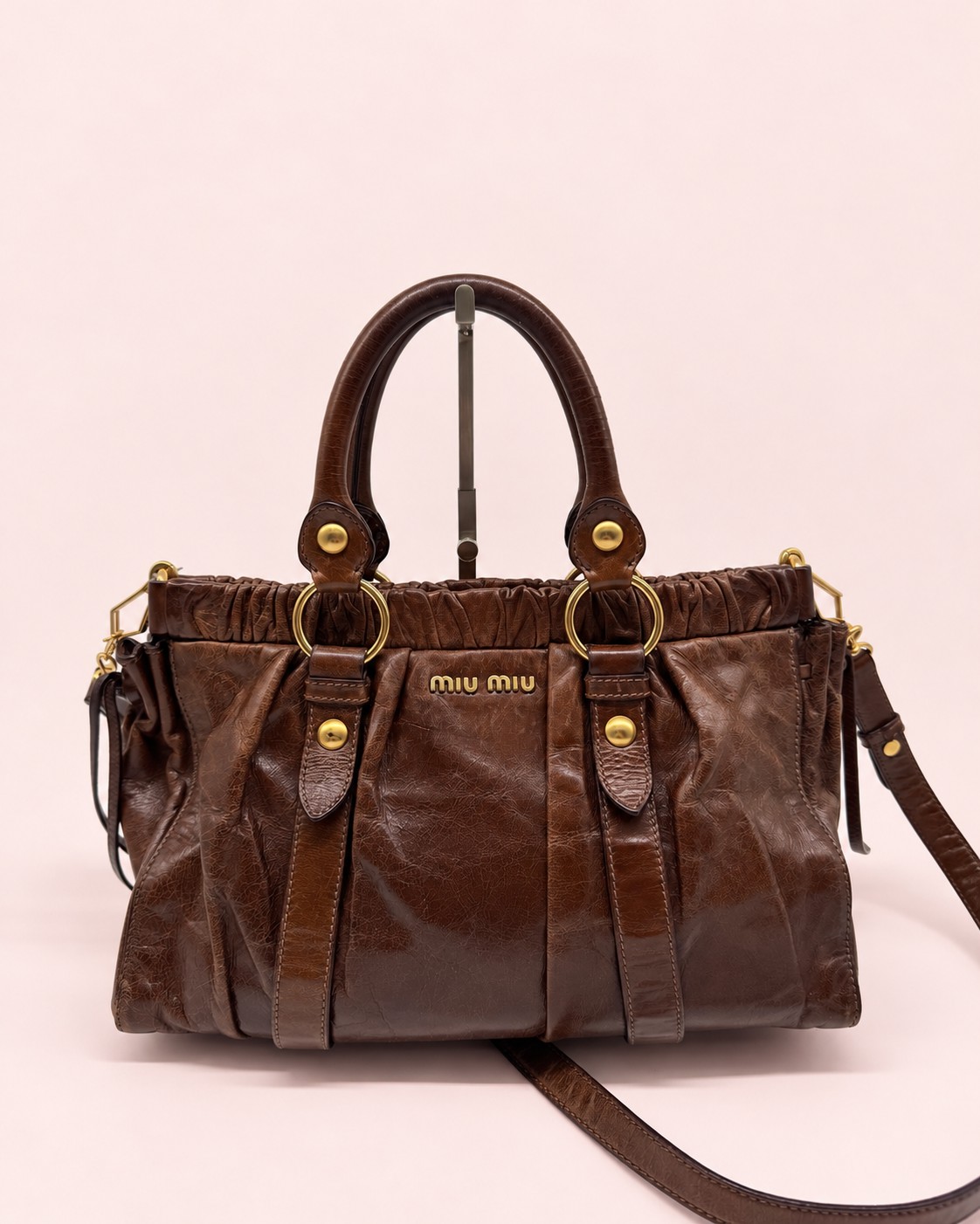 Miu Miu Brown Vitello Lux Handbag