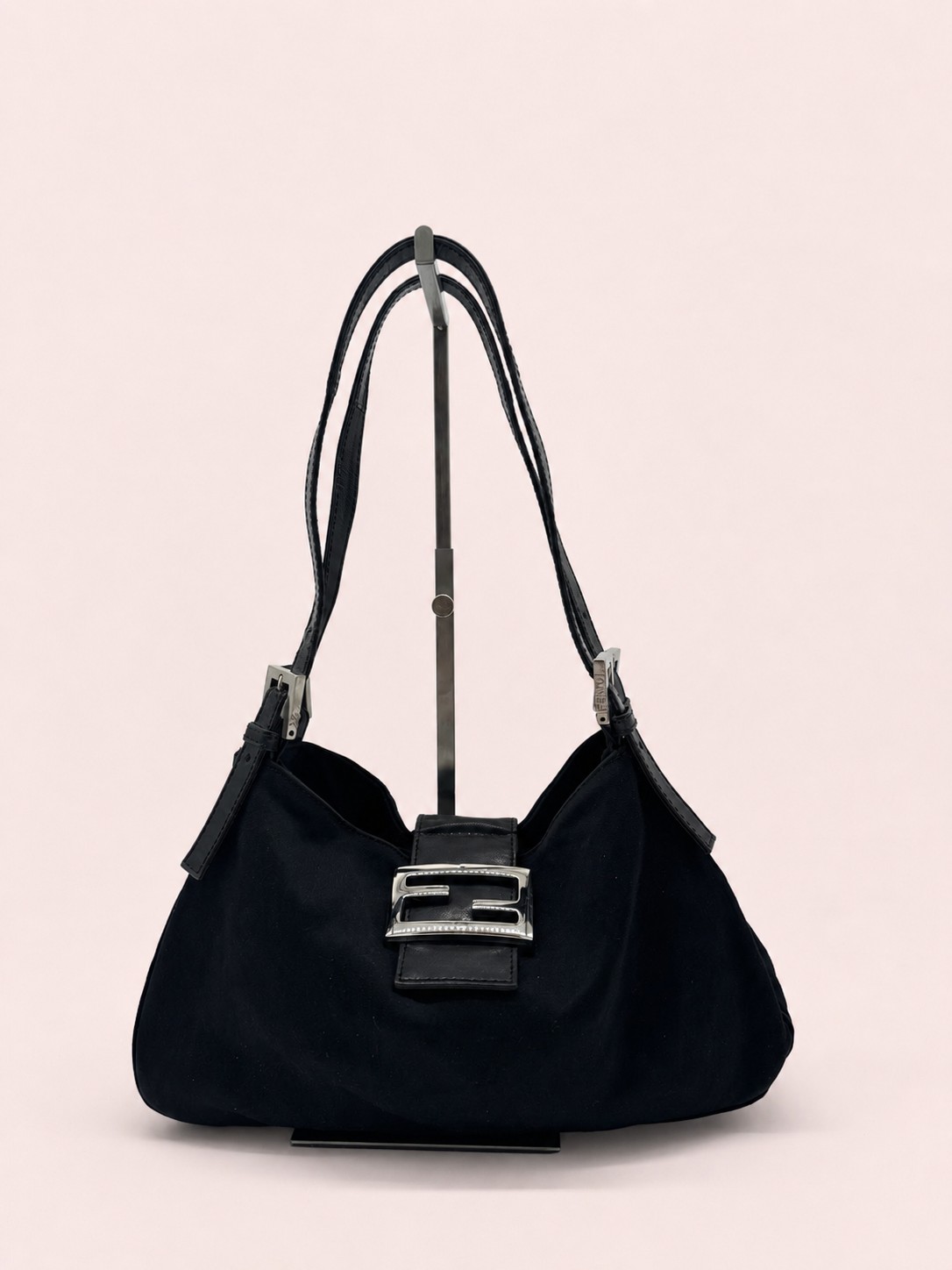 Fendi Nylon Black Baguette Shoulder Bag