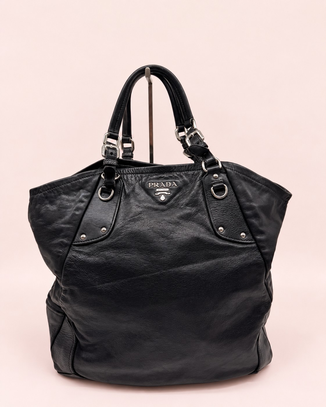 Prada Black Leather Slouchy Shoulder Bag