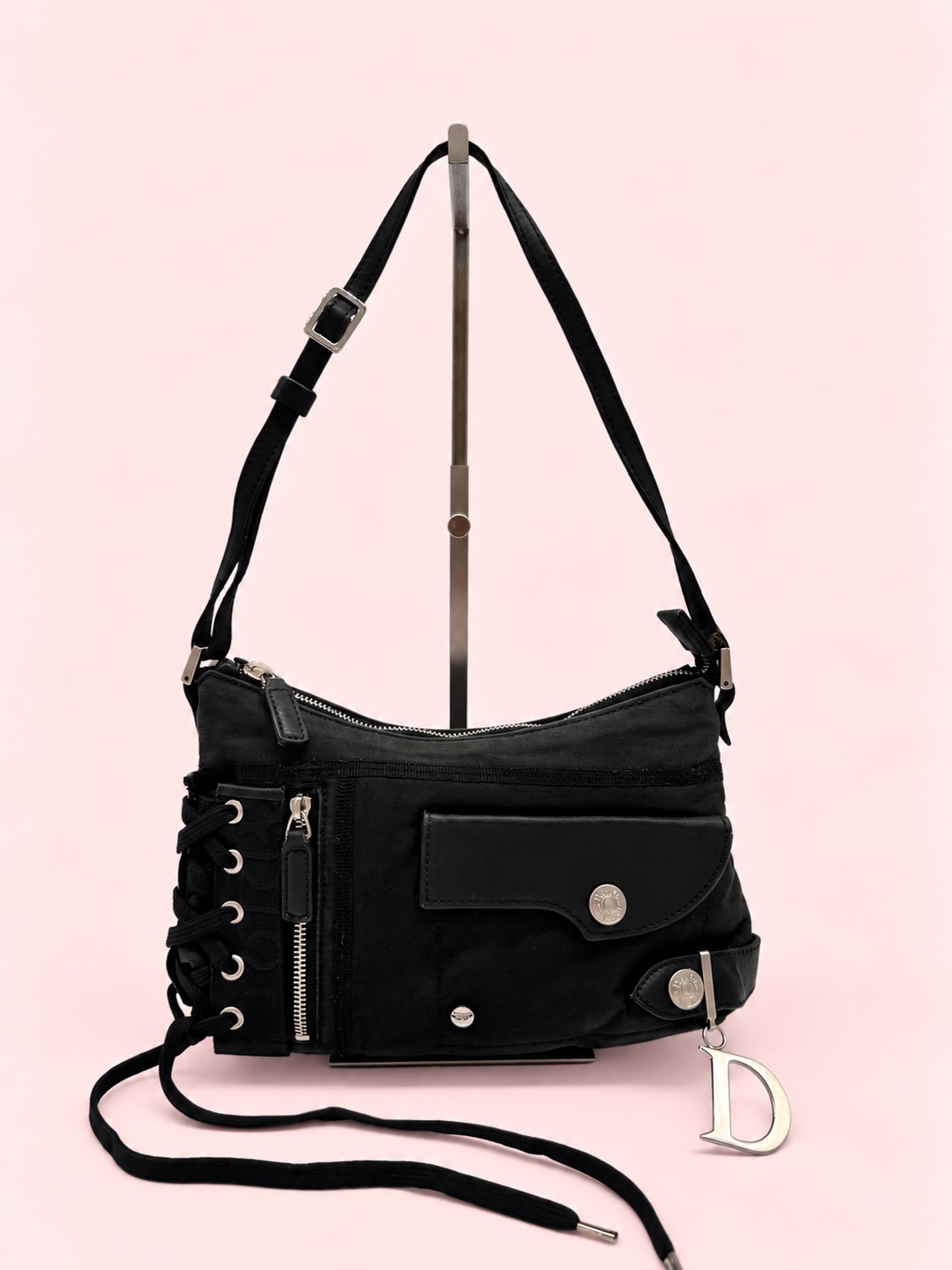 Dior Black Surf Lace-Up Bag by John Galliano 2004