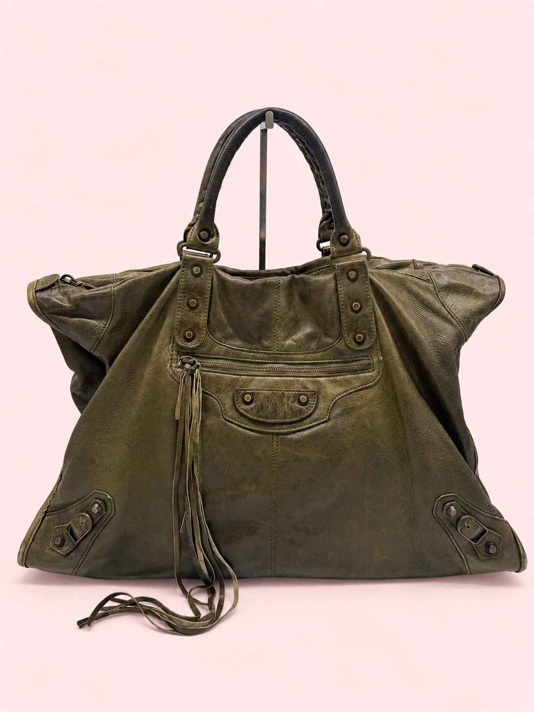 Balenciaga Classic Weekender Bag – Olive Green Leather