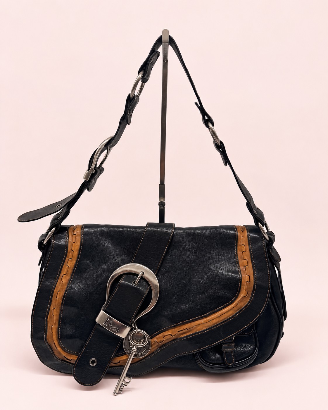 Dior Black Leather Gaucho Saddle Bag