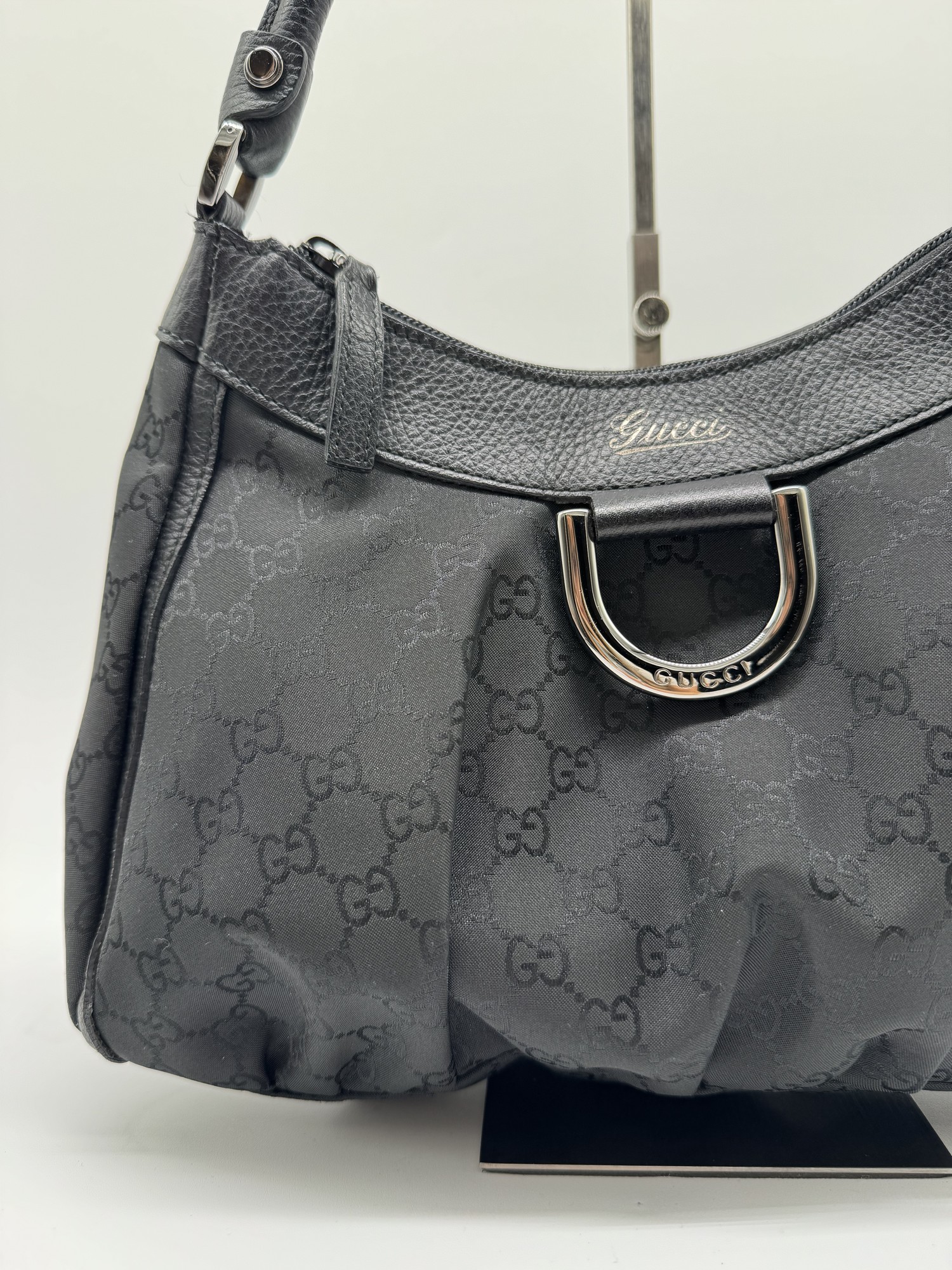 Gucci GG Canvas Abbey D-Ring Black Monogram Shoulder Bag