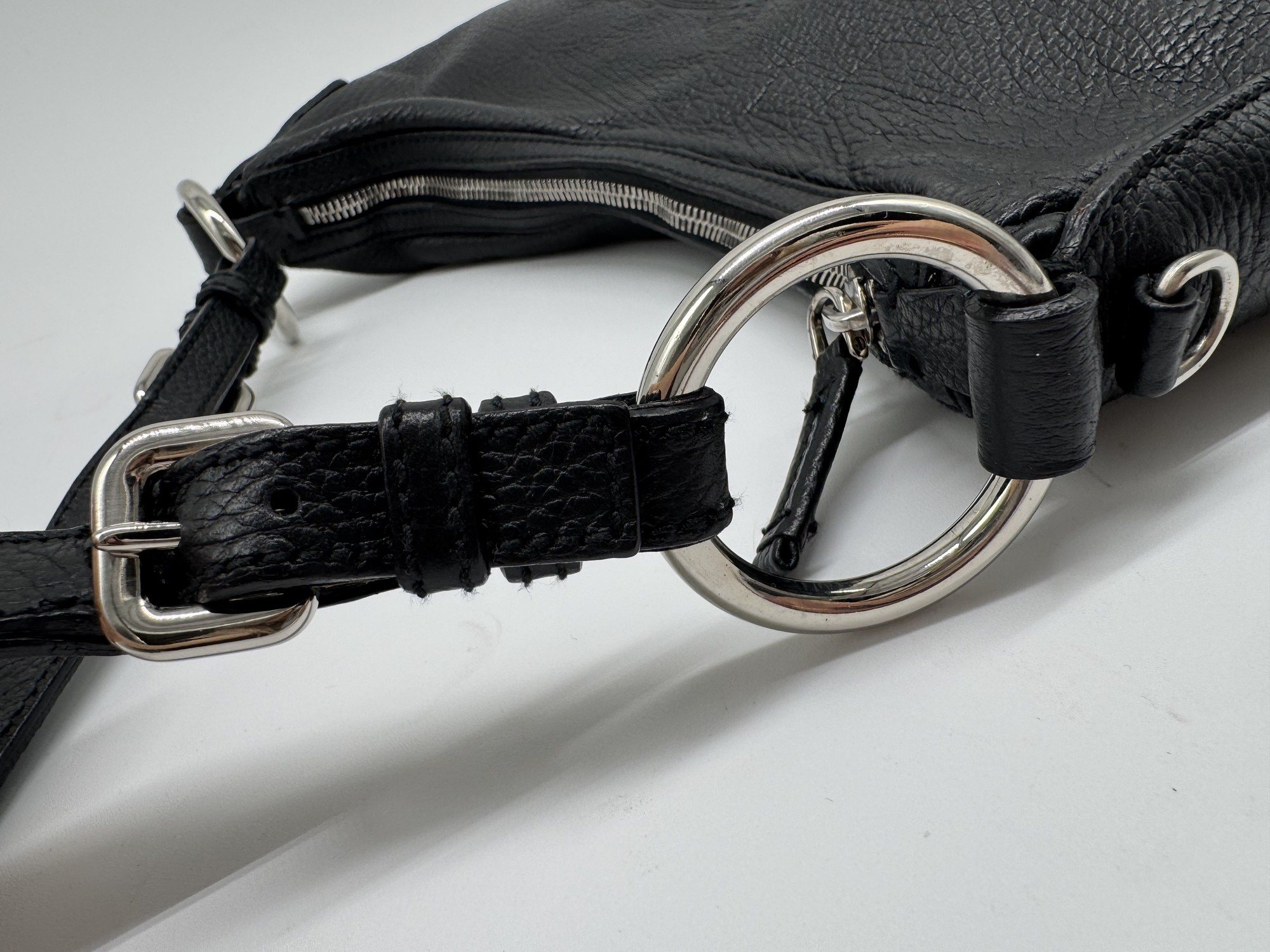 Prada Vitello Daino Black Leather Embossed Logo Hobo Shoulder Bag