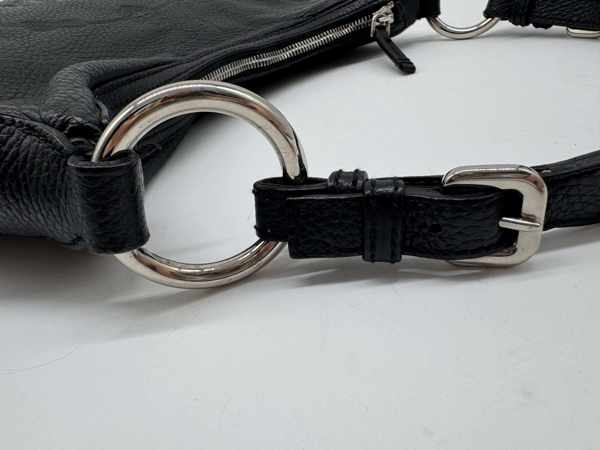 Prada Vitello Daino Black Leather Embossed Logo Hobo Shoulder Bag