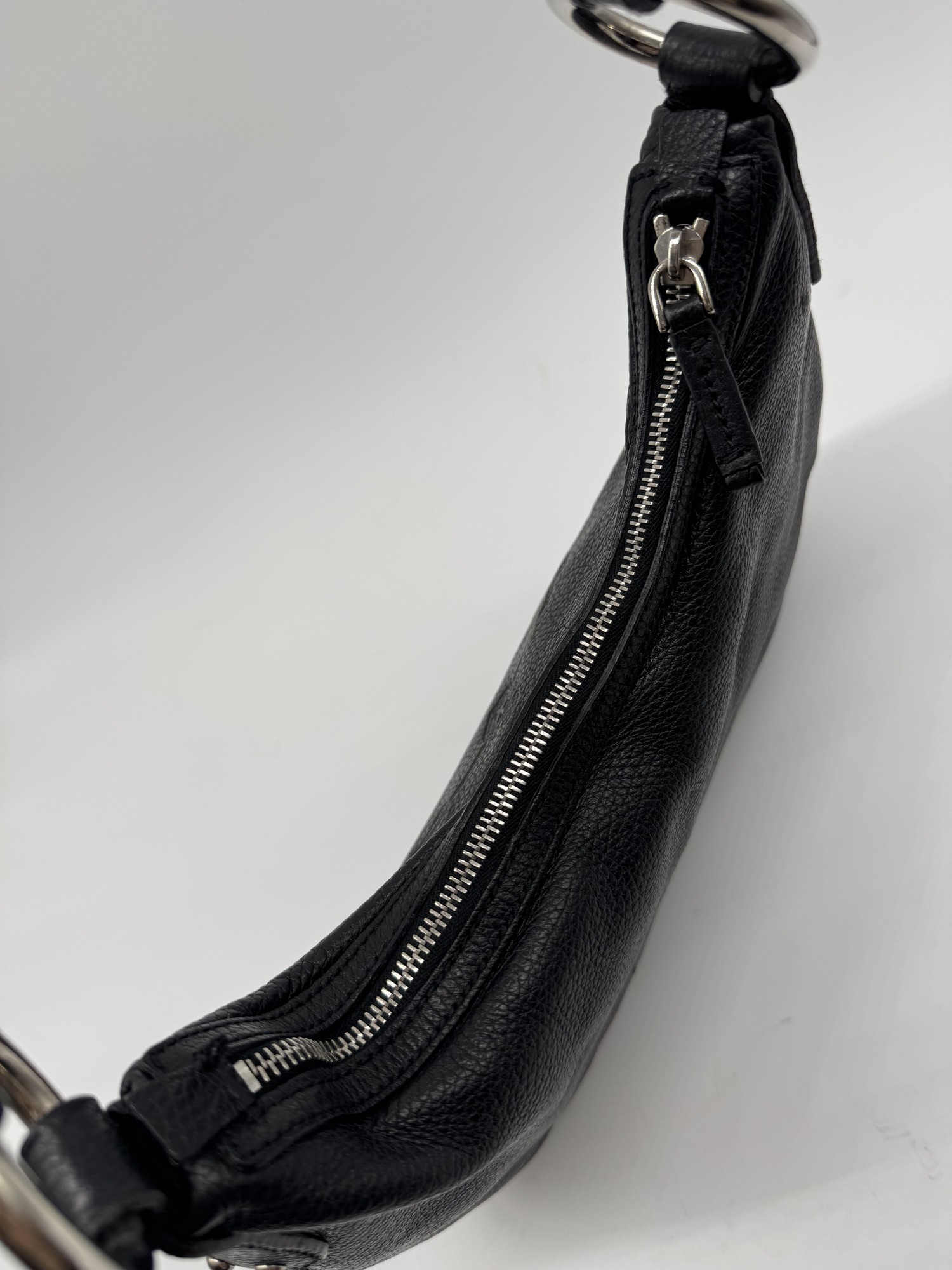 Prada Vitello Daino Black Leather Embossed Logo Hobo Shoulder Bag