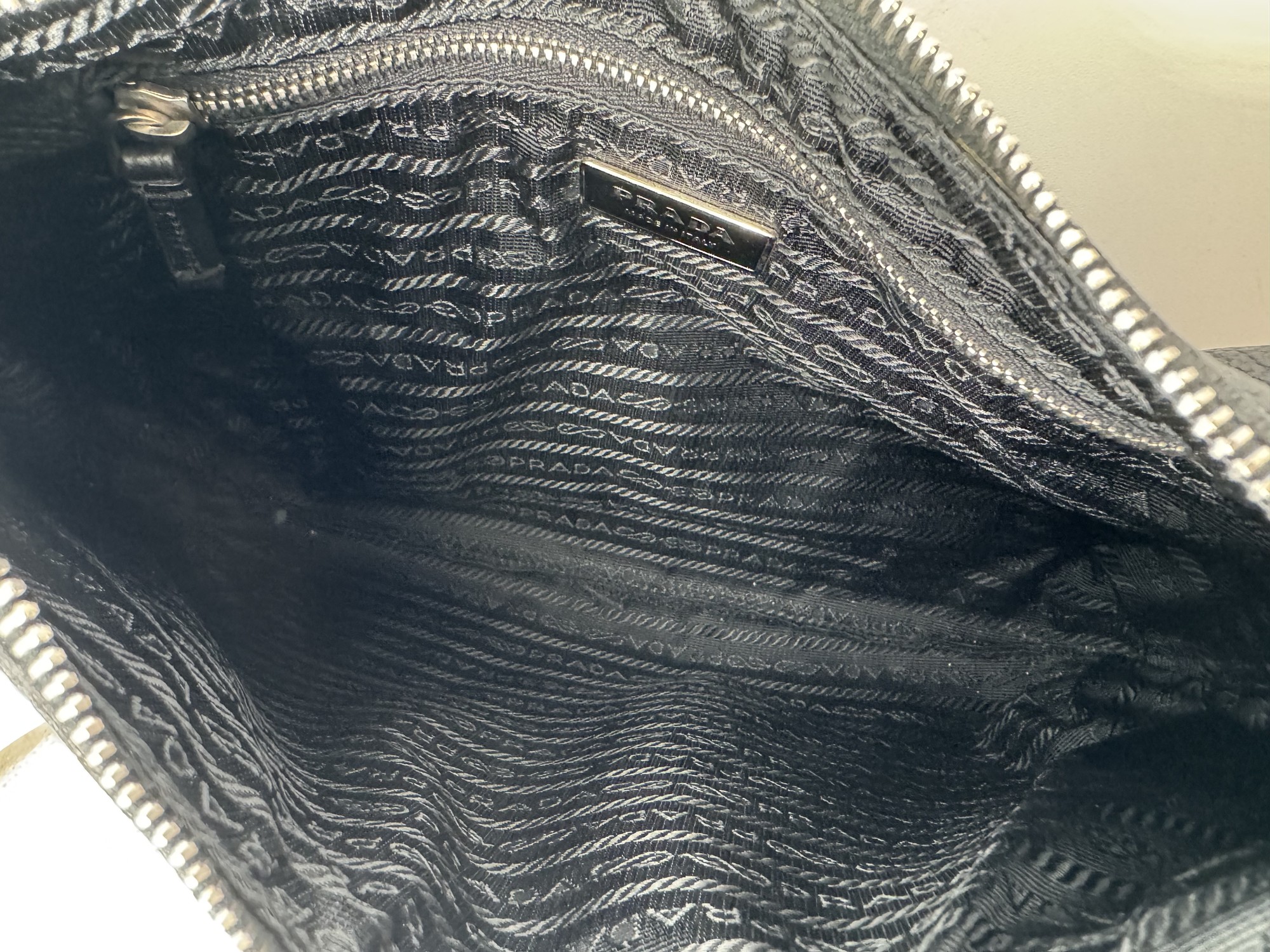 Prada Vitello Daino Black Leather Embossed Logo Hobo Shoulder Bag