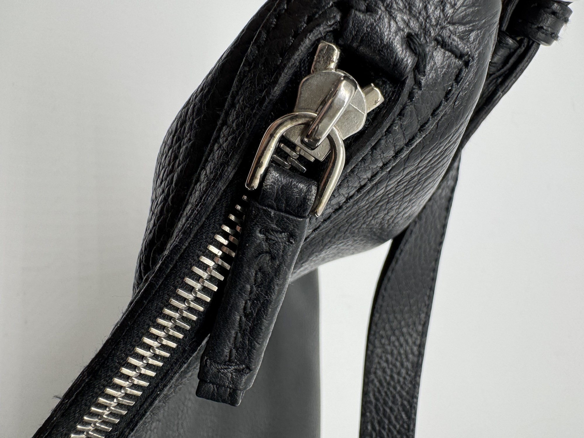 Prada Vitello Daino Black Leather Embossed Logo Hobo Shoulder Bag