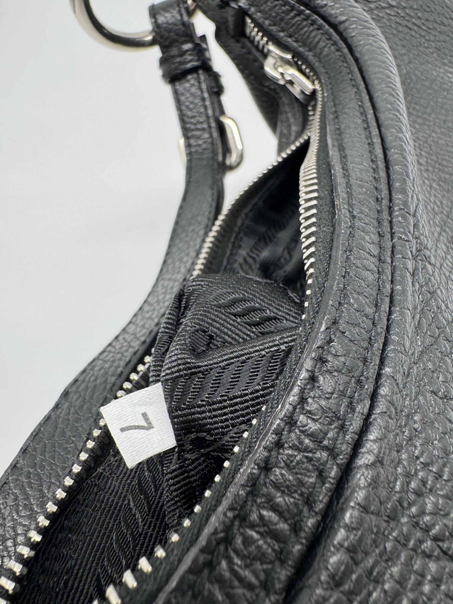 Prada Vitello Daino Black Leather Embossed Logo Hobo Shoulder Bag