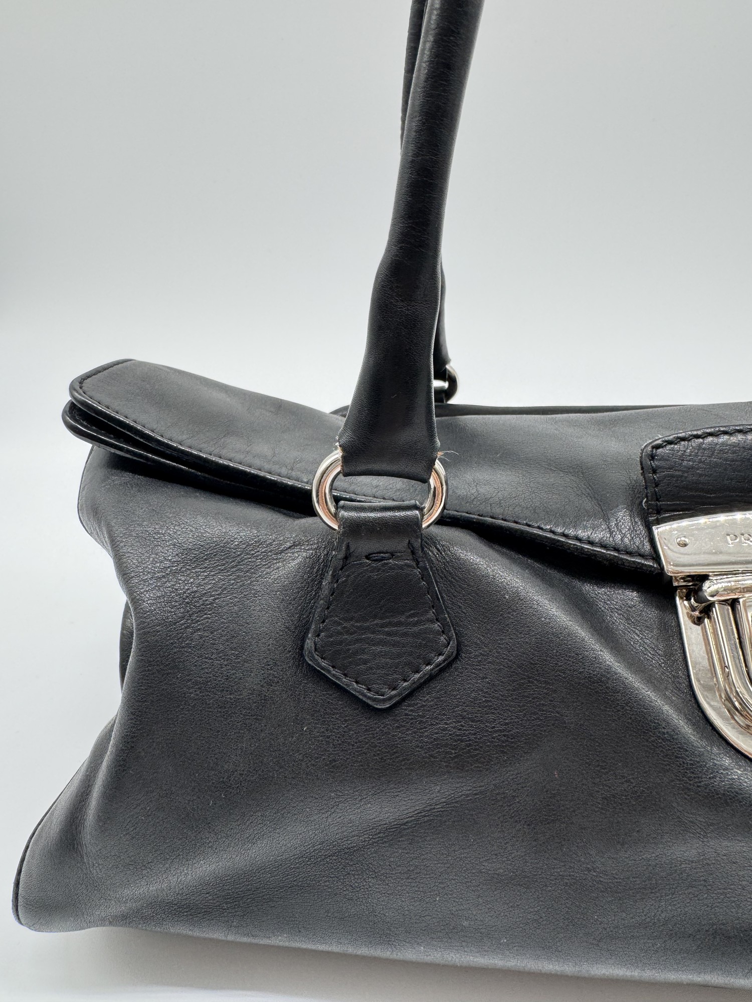 Prada Vitello Easy Leather Black Shoulder Bag