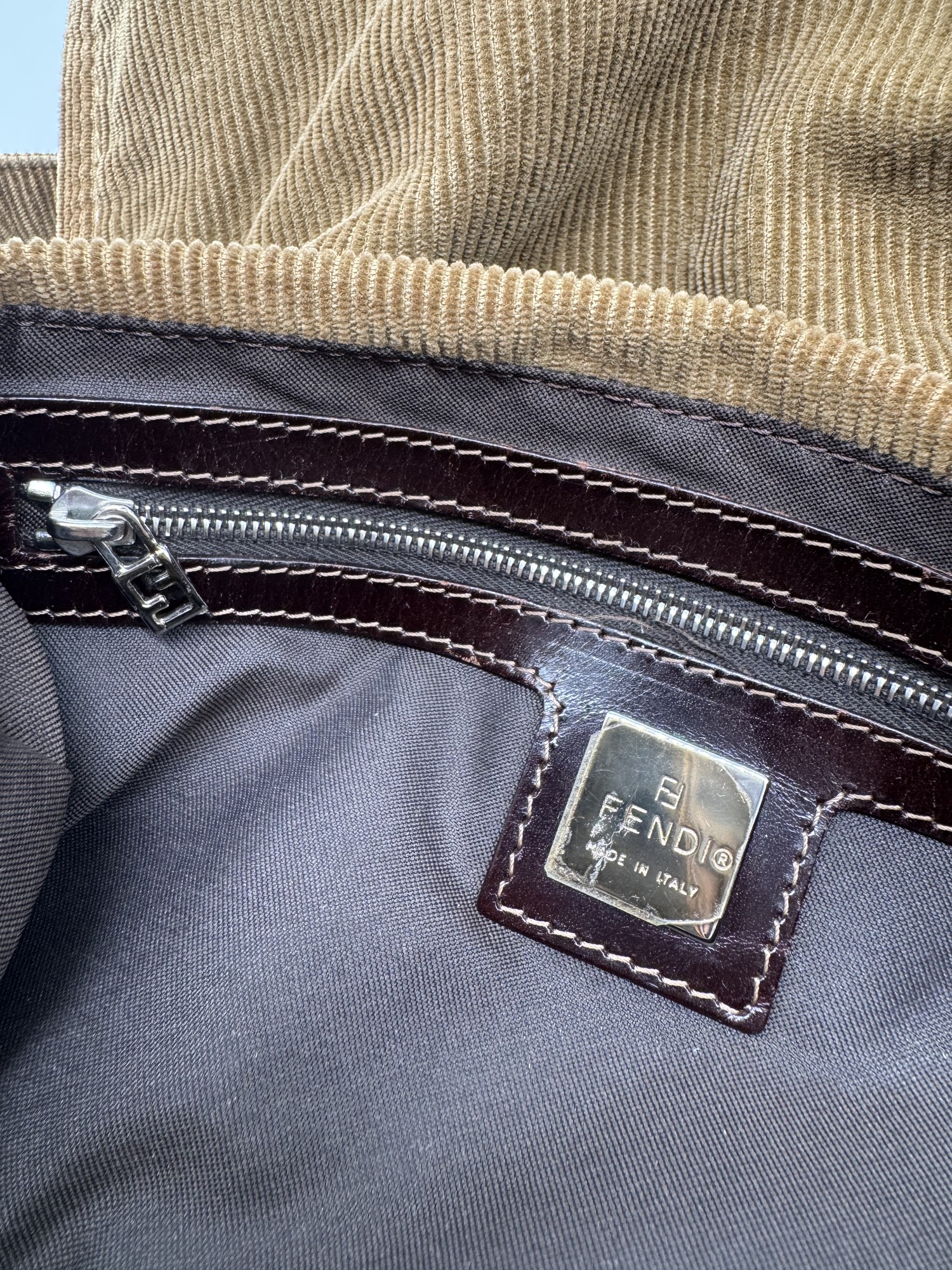 Fendi Corduroy Mamma Baguette Shoulder Bag