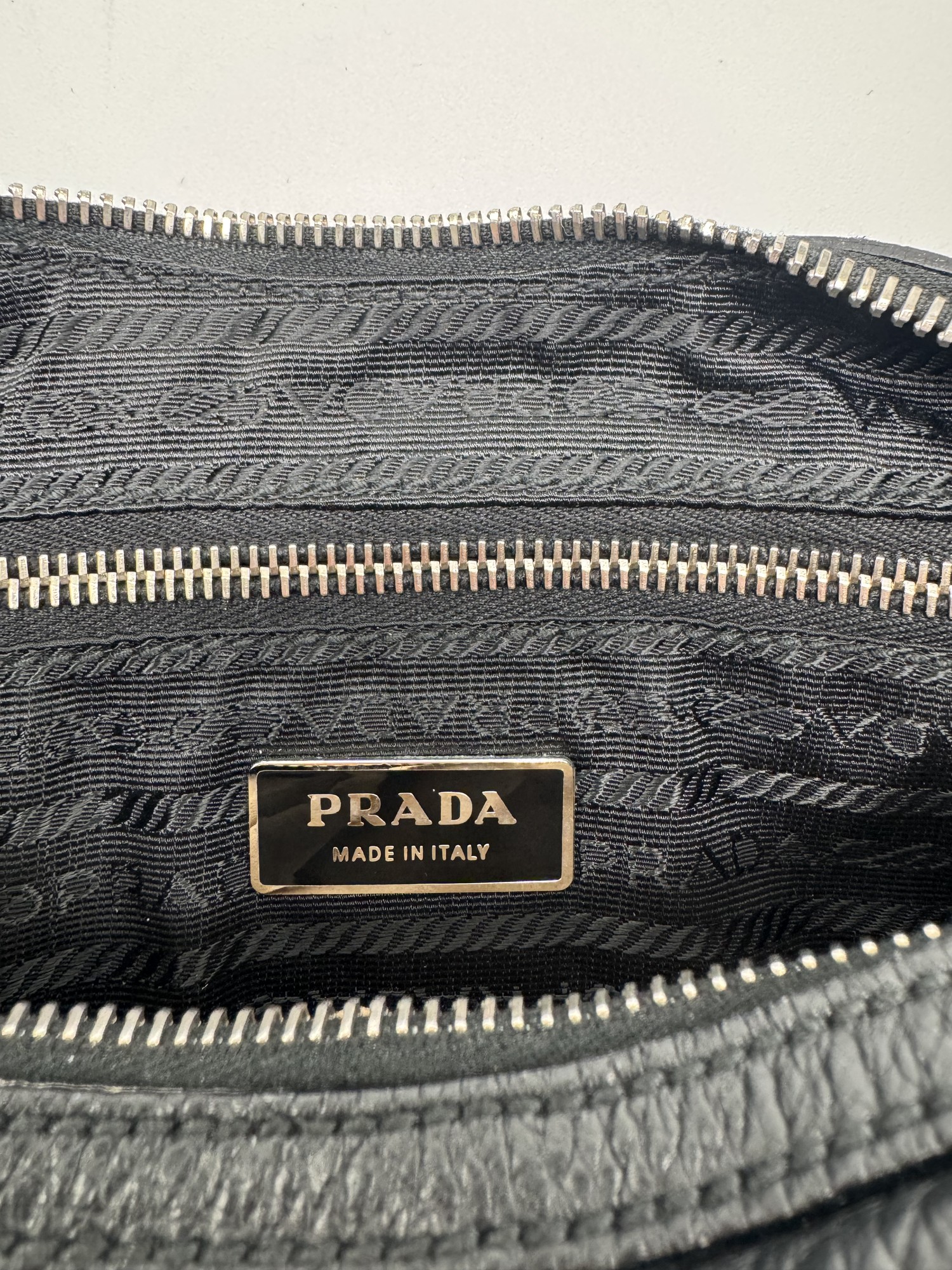 Prada Vitello Daino Black Leather Embossed Logo Hobo Shoulder Bag