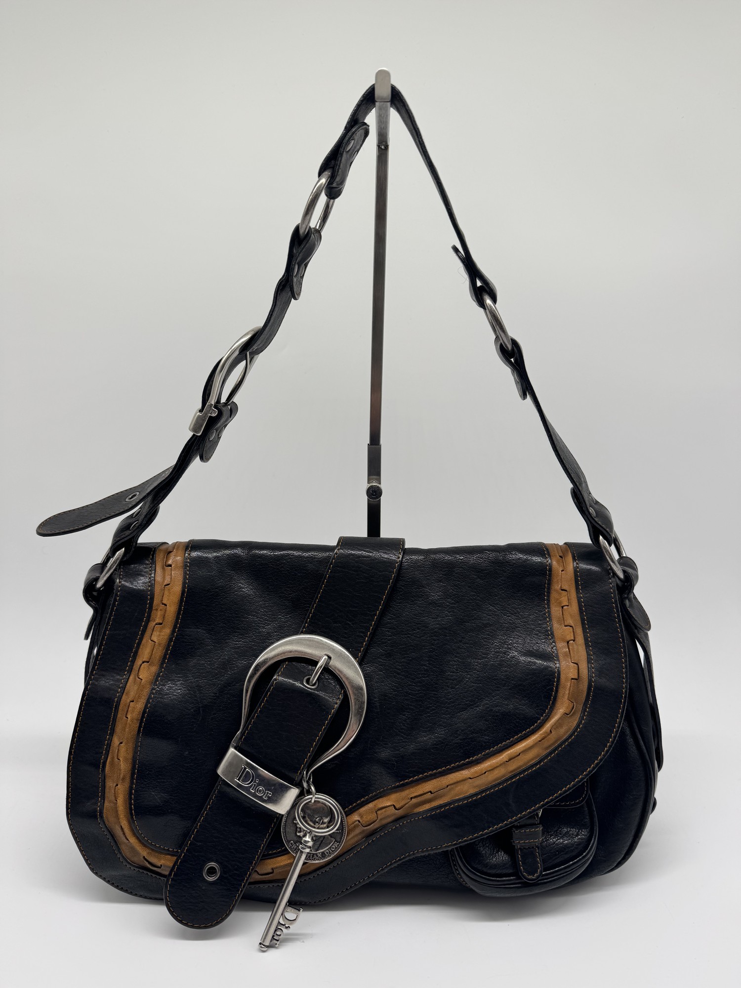 Dior Black Leather Gaucho Saddle Bag