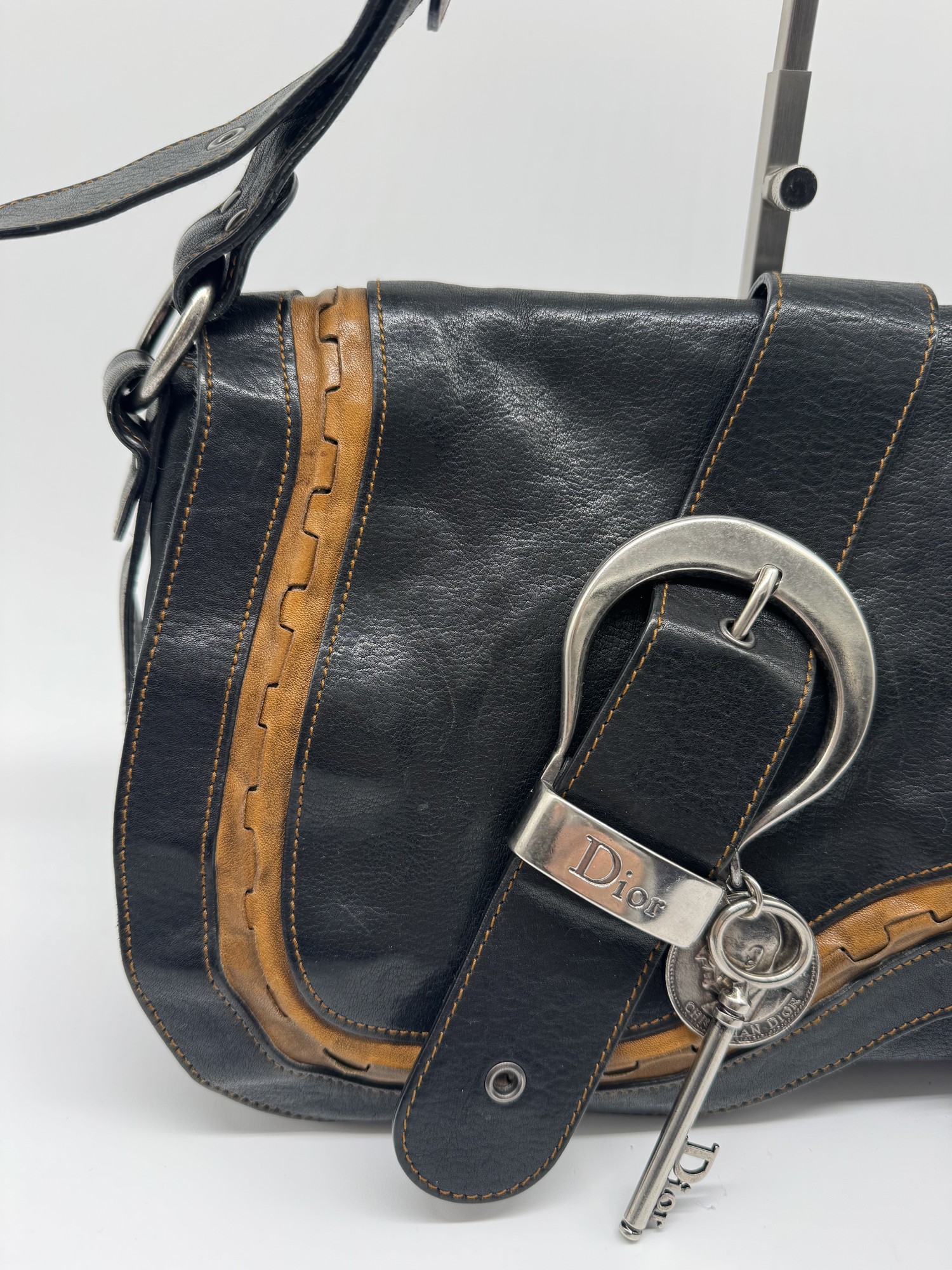 Dior Black Leather Gaucho Saddle Bag