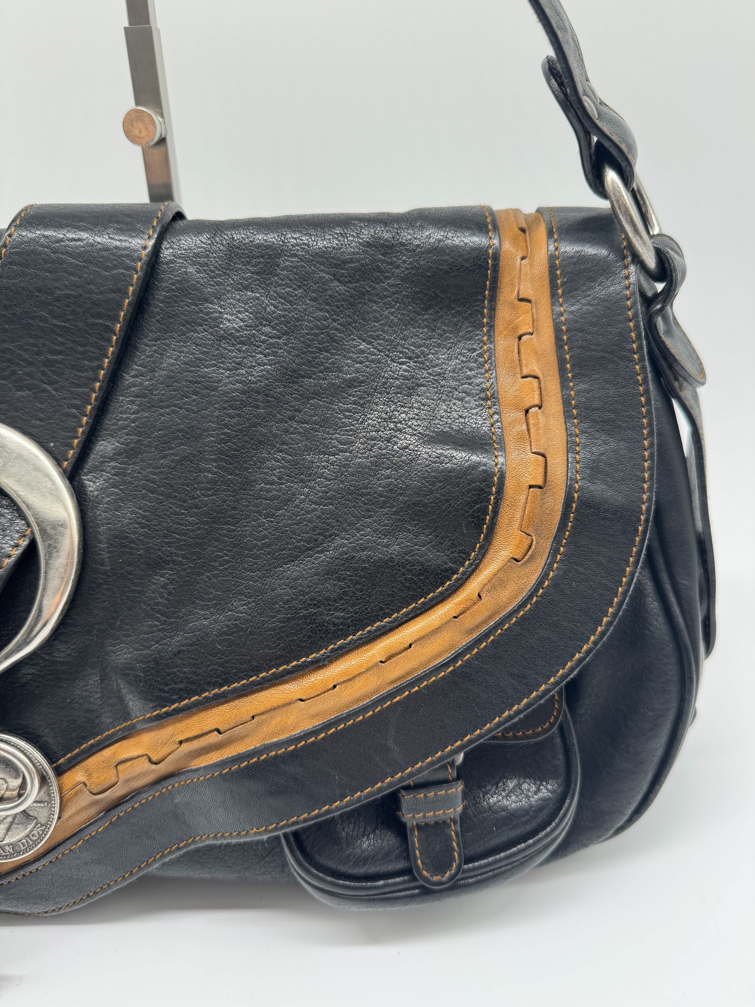 Dior Black Leather Gaucho Saddle Bag