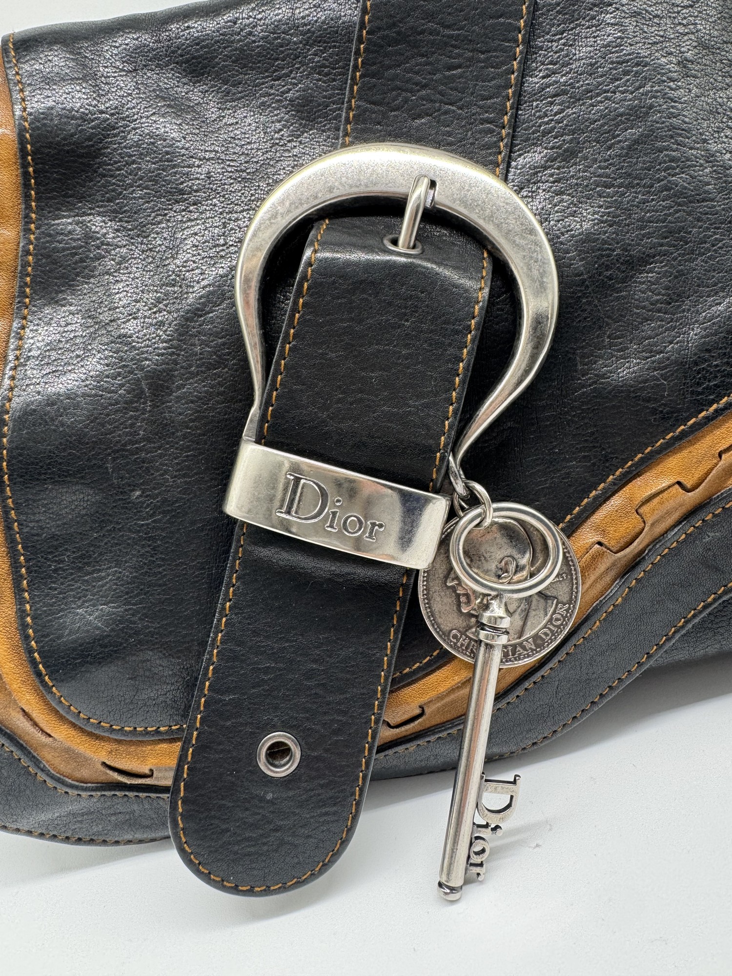 Dior Black Leather Gaucho Saddle Bag