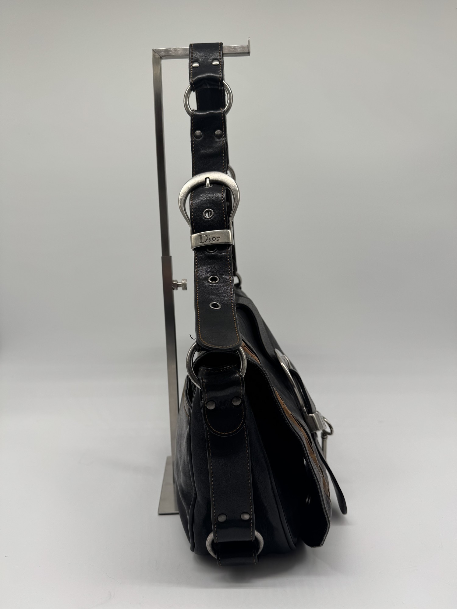 Dior Black Leather Gaucho Saddle Bag