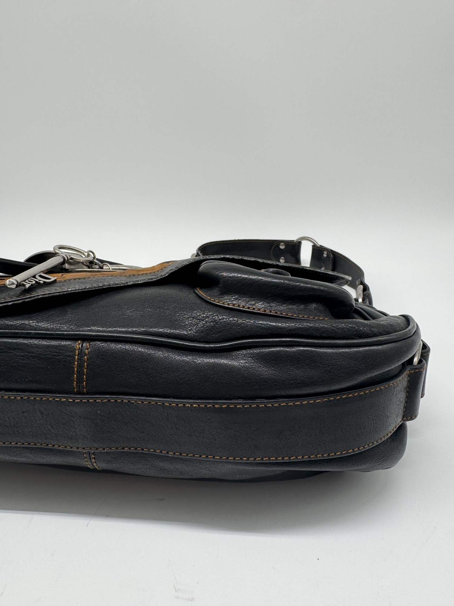 Dior Black Leather Gaucho Saddle Bag