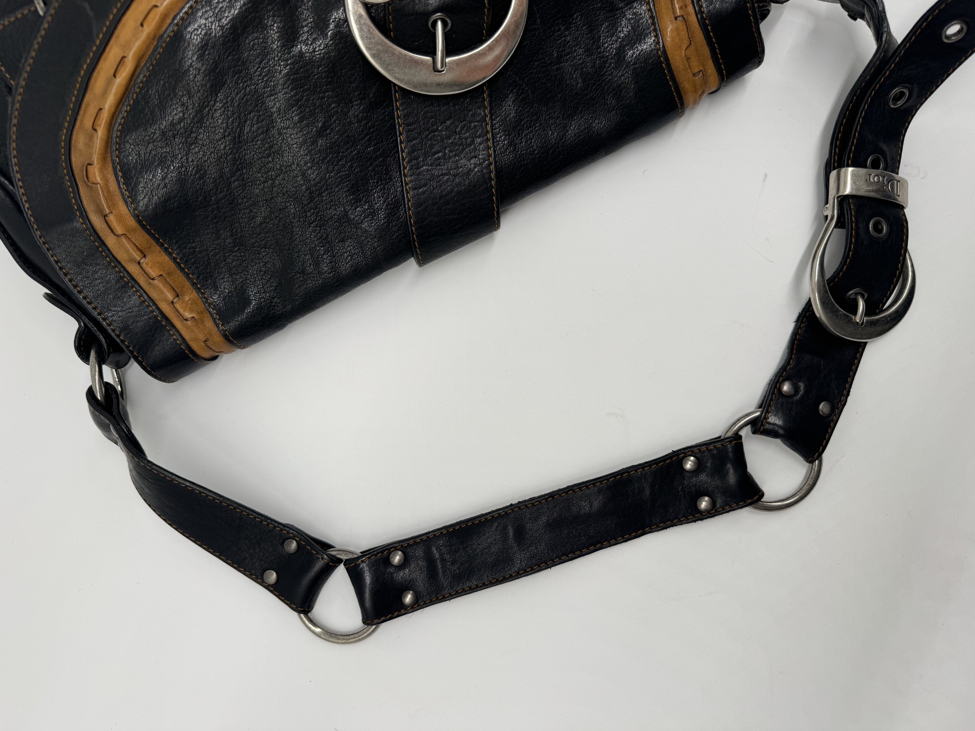 Dior Black Leather Gaucho Saddle Bag