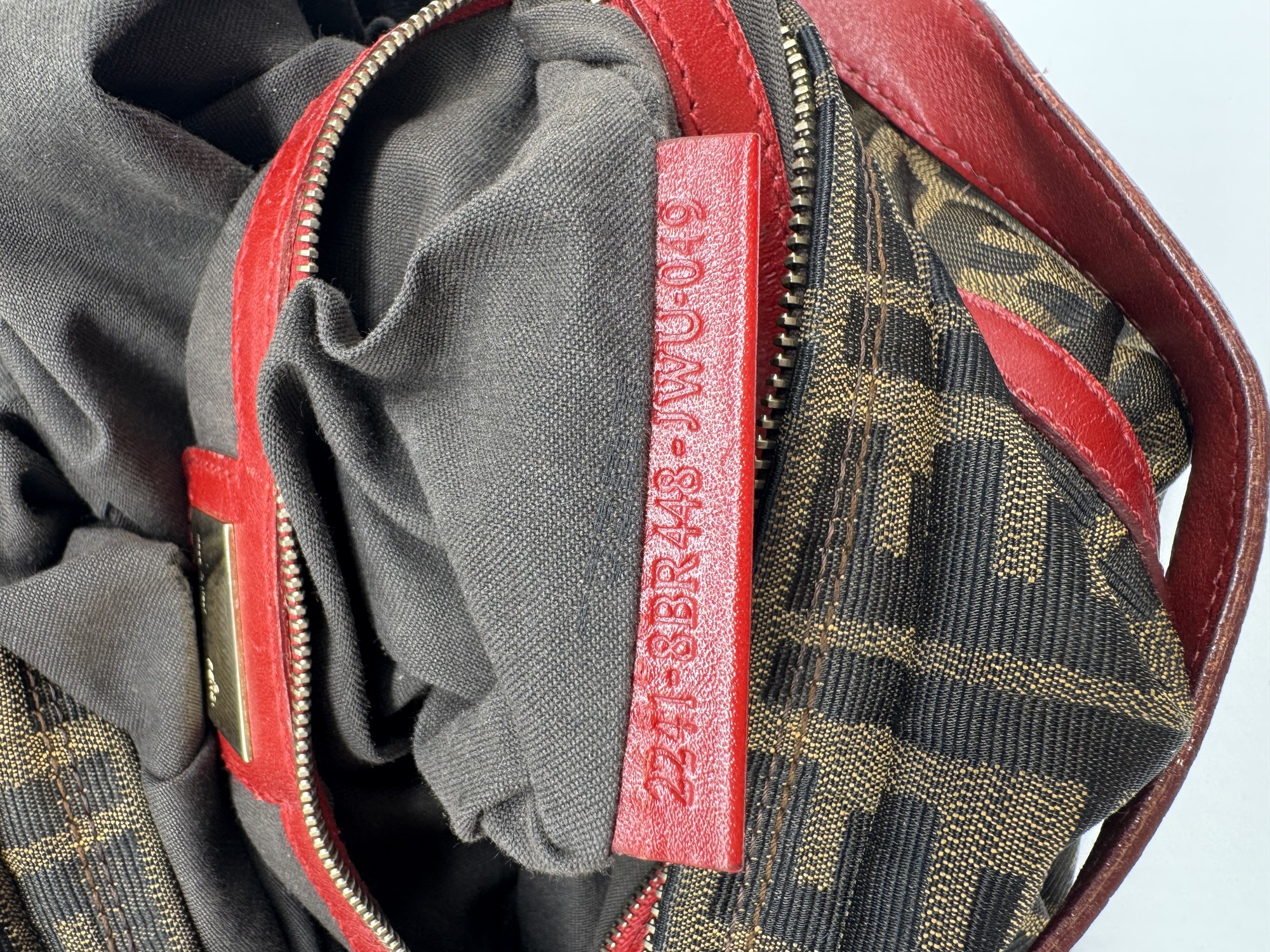 Fendi Chef Hobo Shoulder Bag Brown Zucca Red Leather