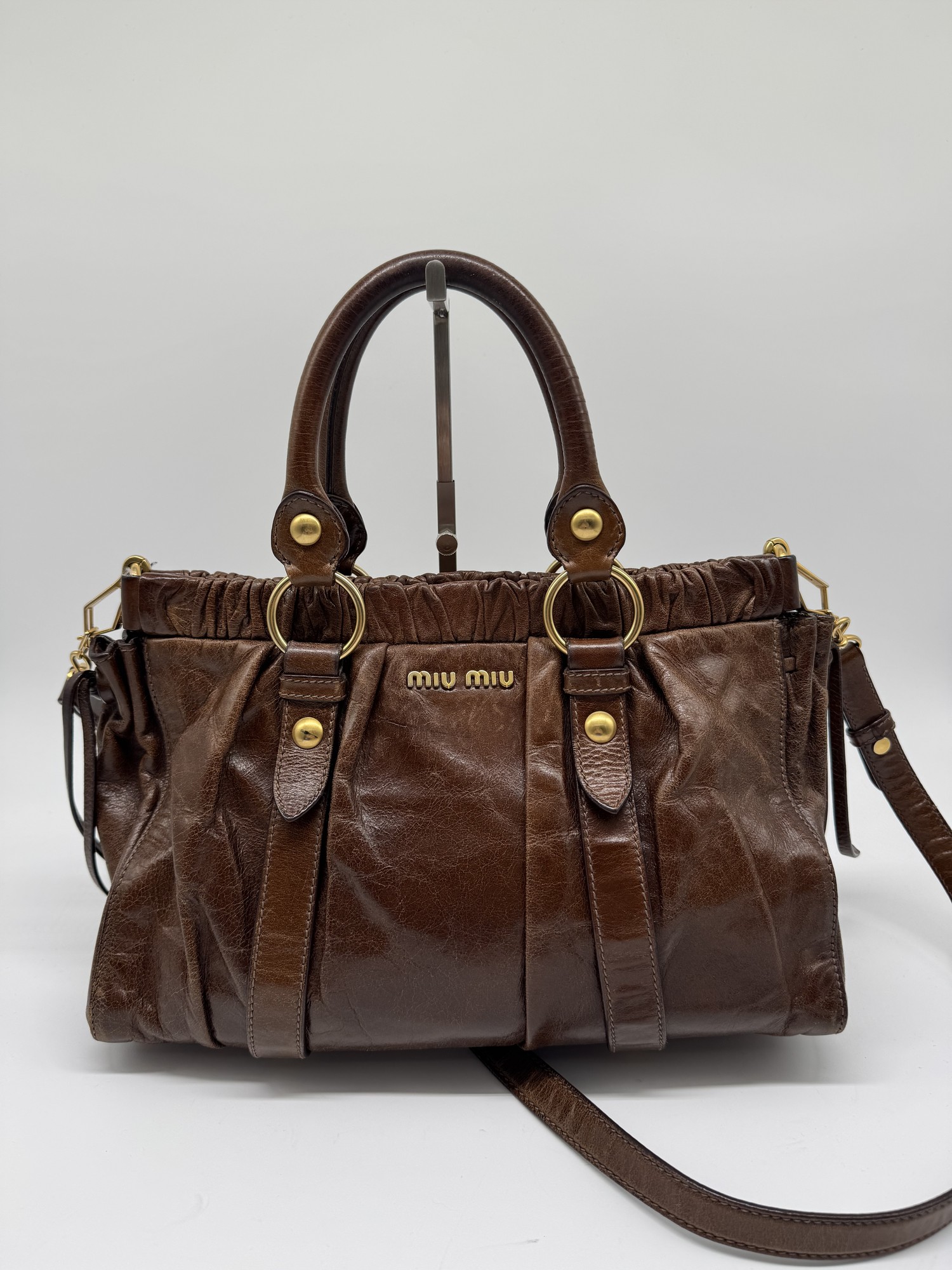 Miu Miu Brown Vitello Lux Handbag