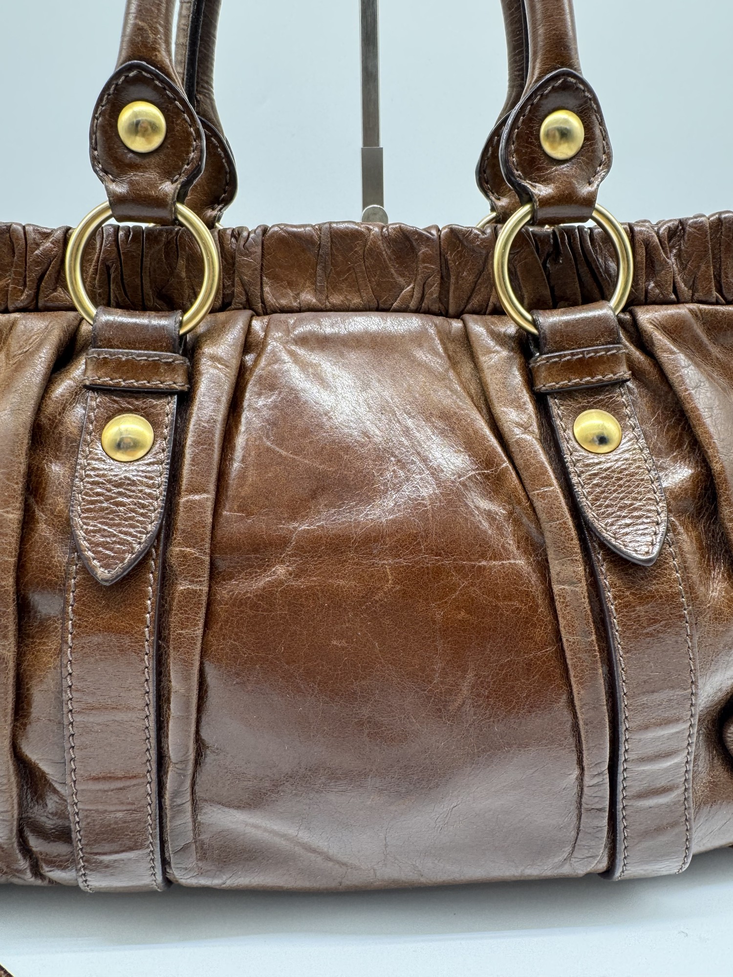 Miu Miu Brown Vitello Lux Handbag
