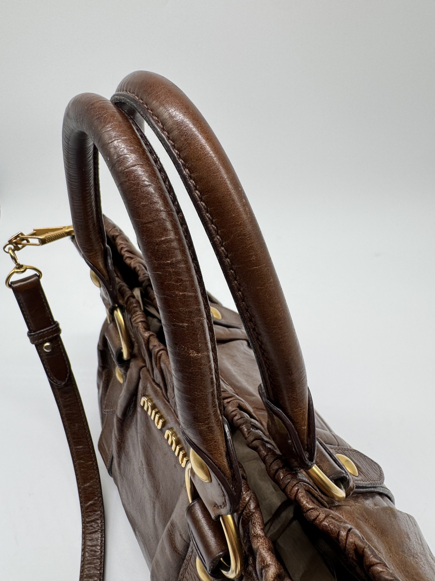 Miu Miu Brown Vitello Lux Handbag