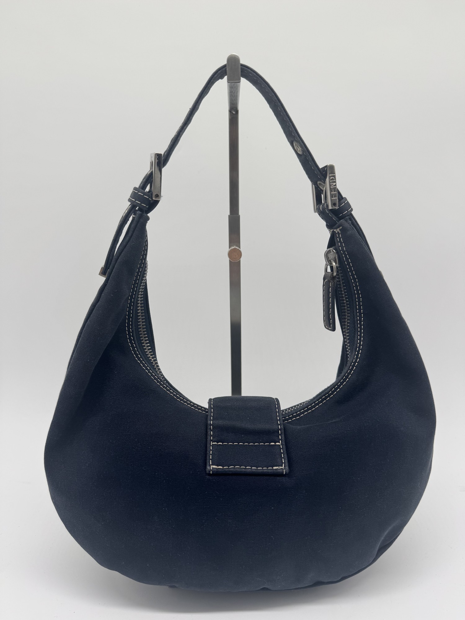 Fendi Denim Swirl Half Moon Croissant Mamma Hobo Shoulder Bag