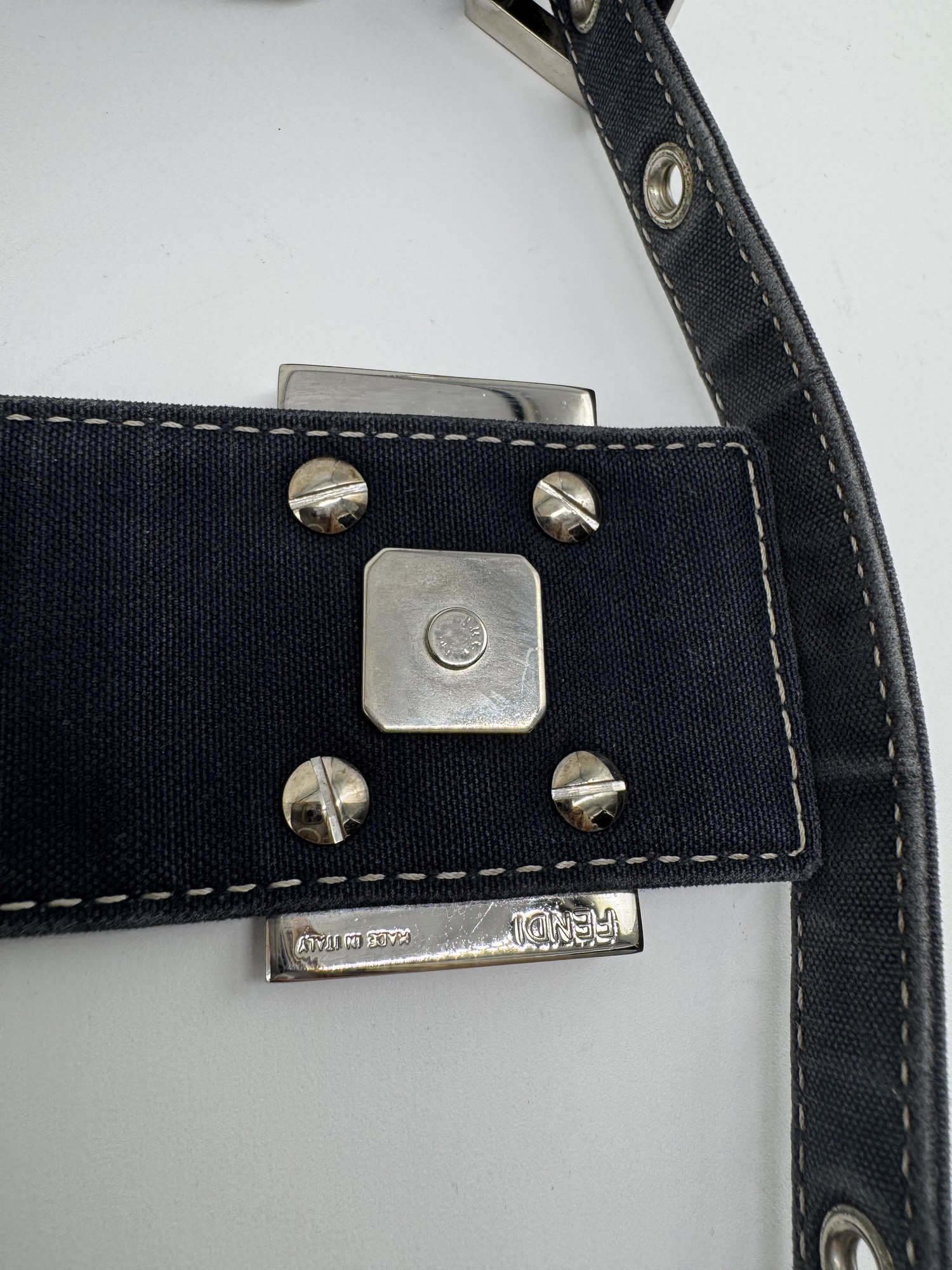 Fendi Denim Swirl Half Moon Croissant Mamma Hobo Shoulder Bag