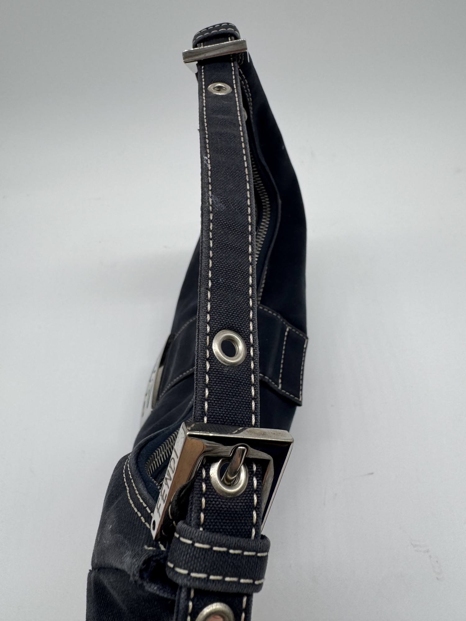Fendi Denim Swirl Half Moon Croissant Mamma Hobo Shoulder Bag