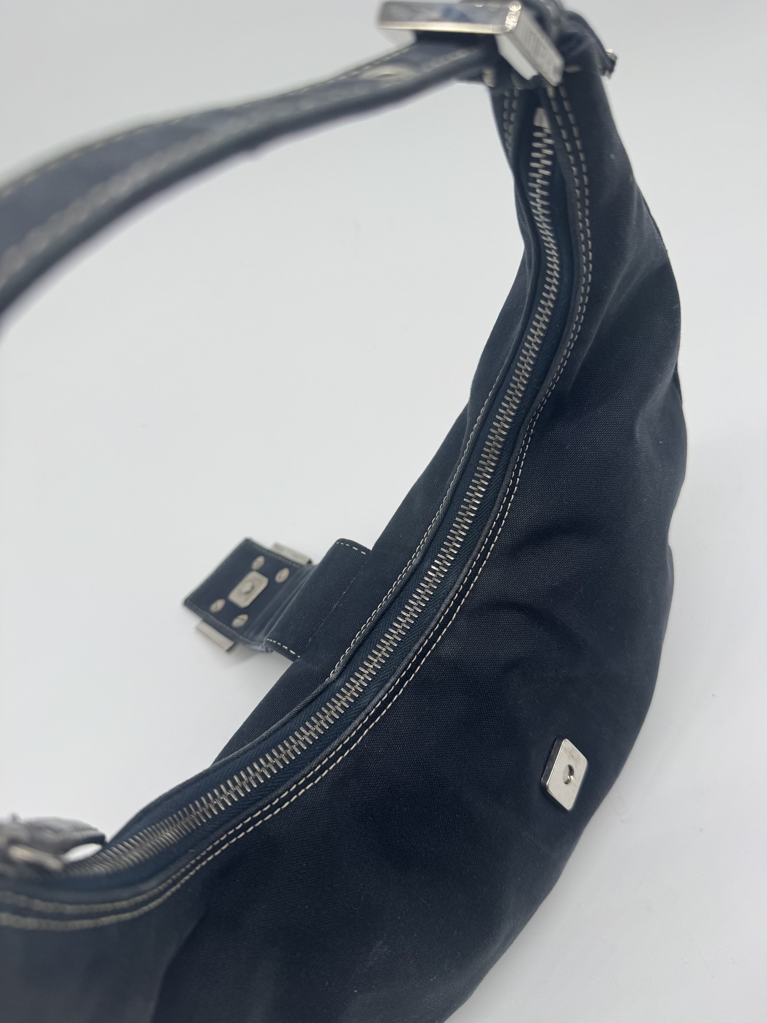 Fendi Denim Swirl Half Moon Croissant Mamma Hobo Shoulder Bag