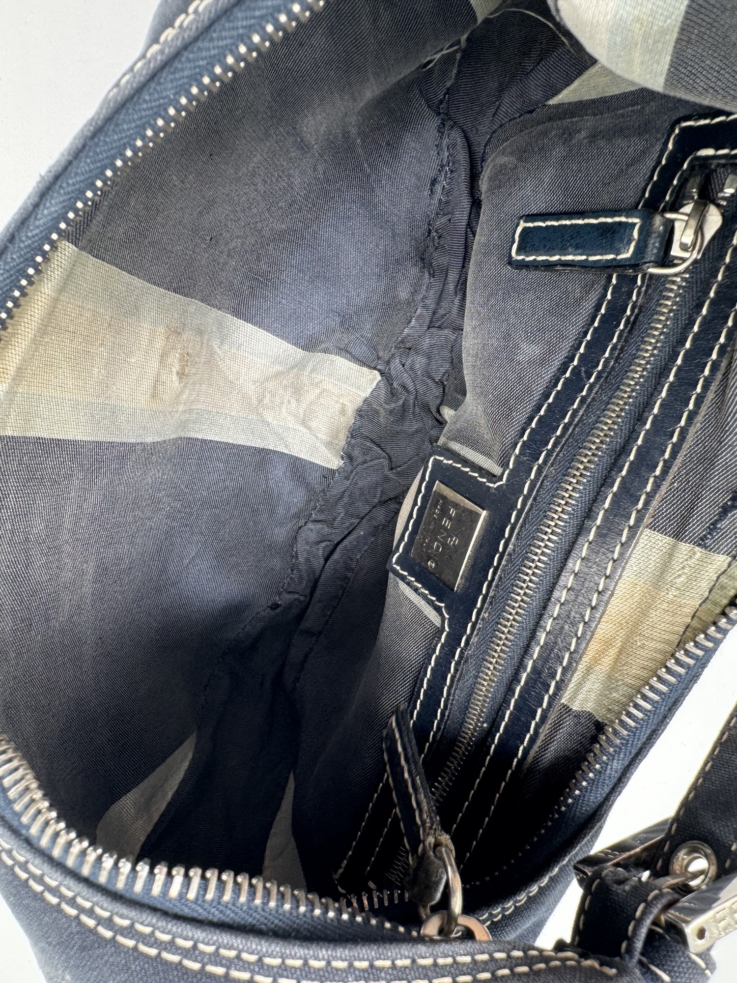 Fendi Denim Swirl Half Moon Croissant Mamma Hobo Shoulder Bag
