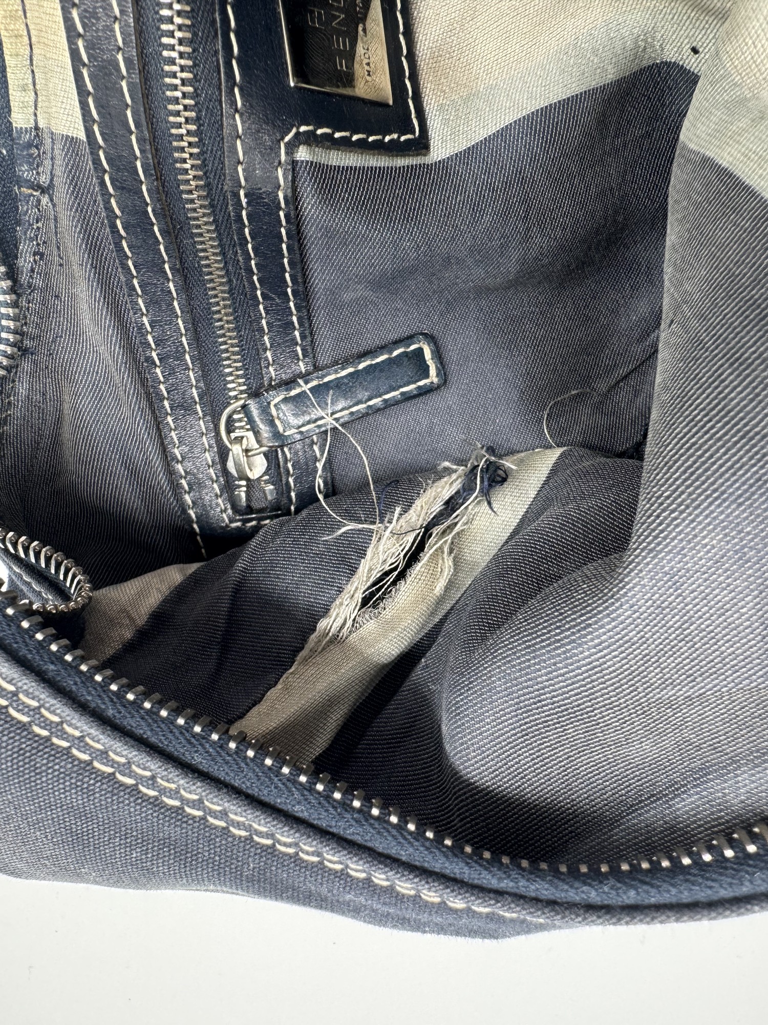 Fendi Denim Swirl Half Moon Croissant Mamma Hobo Shoulder Bag