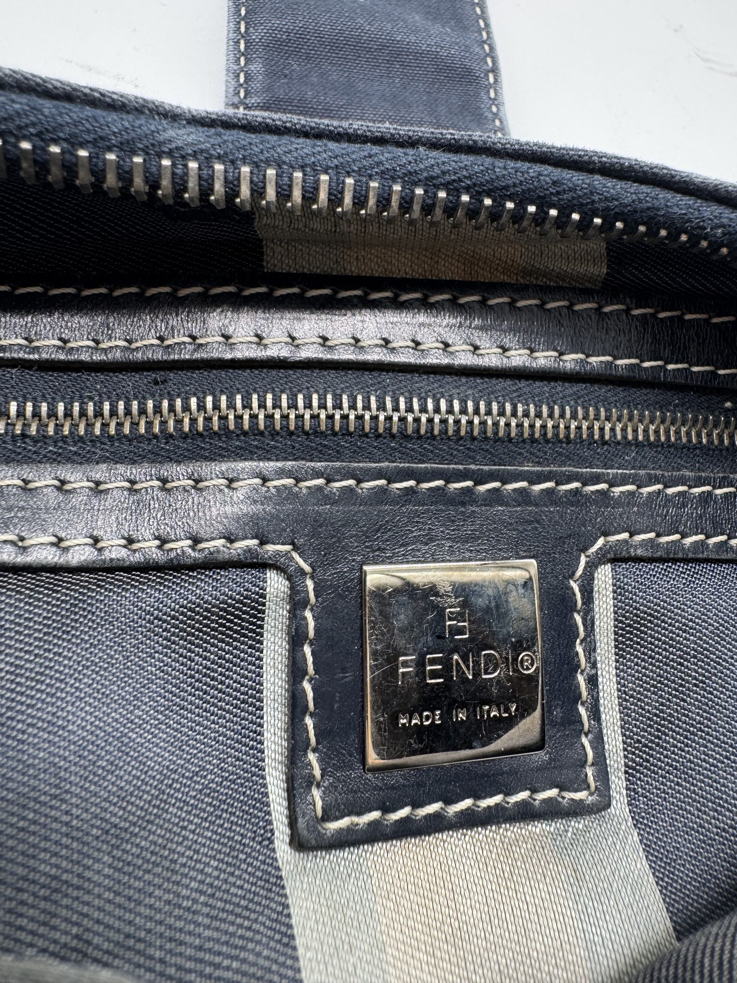 Fendi Denim Swirl Half Moon Croissant Mamma Hobo Shoulder Bag