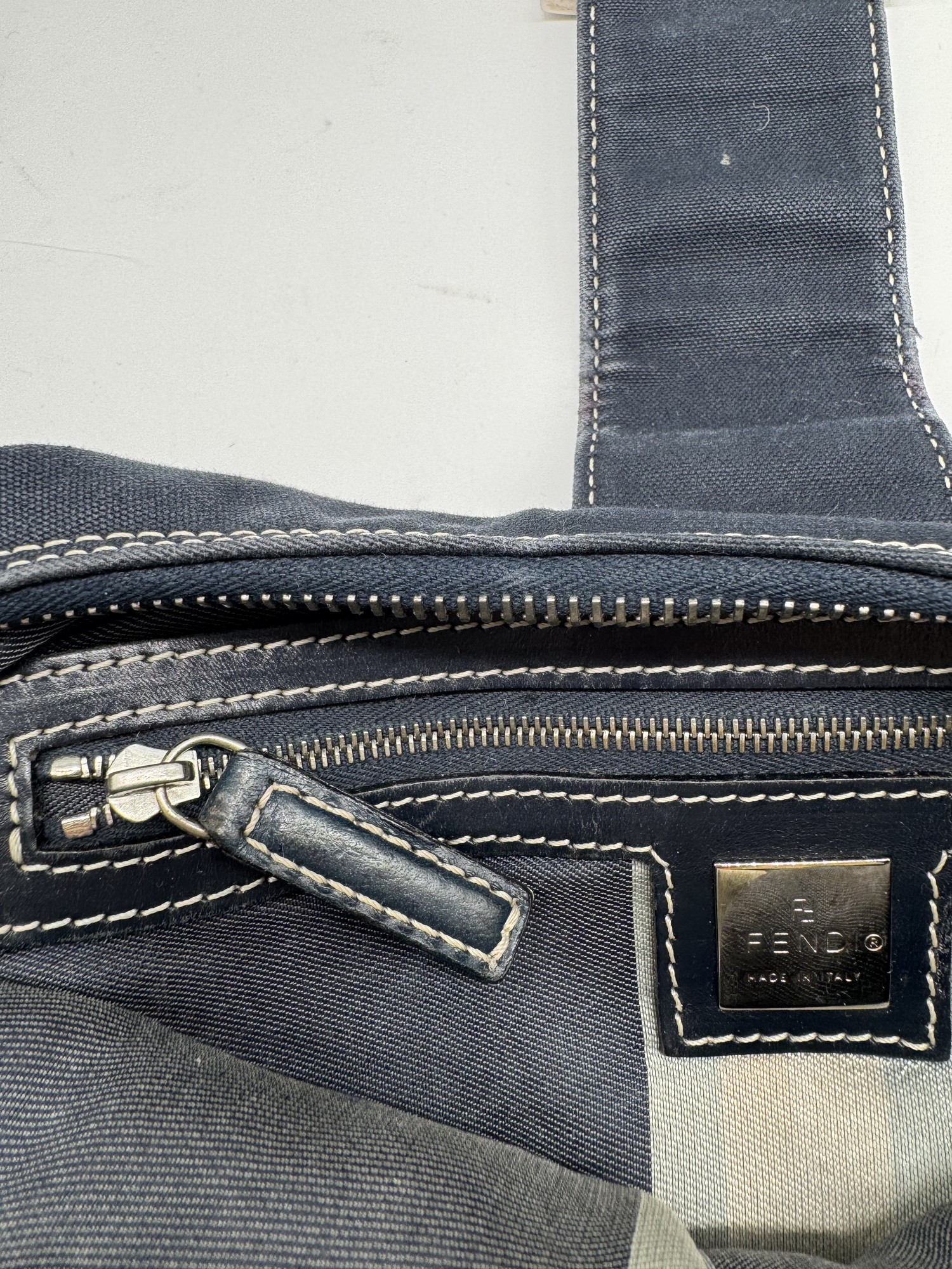 Fendi Denim Swirl Half Moon Croissant Mamma Hobo Shoulder Bag