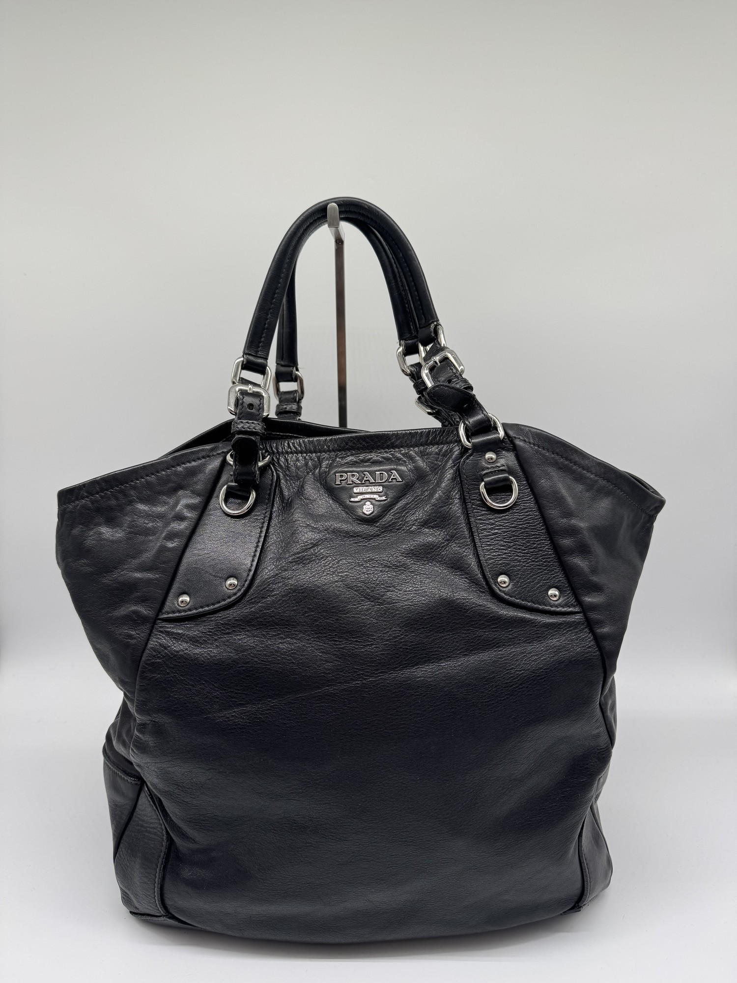 Prada Black Leather Slouchy Shoulder Bag