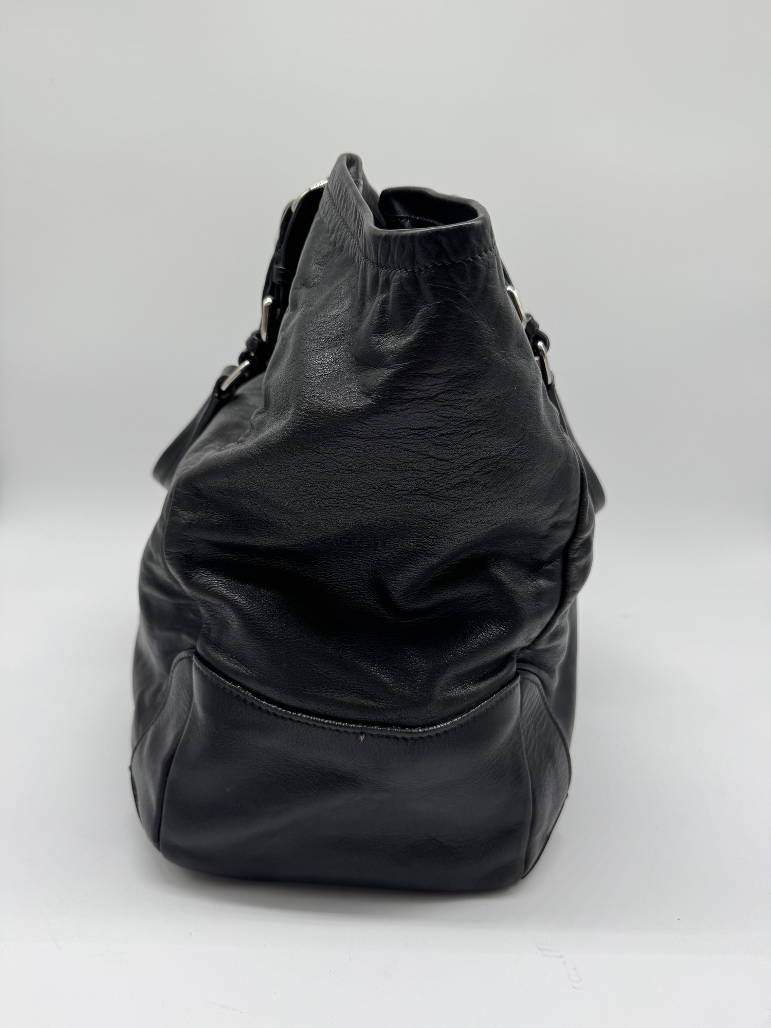 Prada Black Leather Slouchy Shoulder Bag