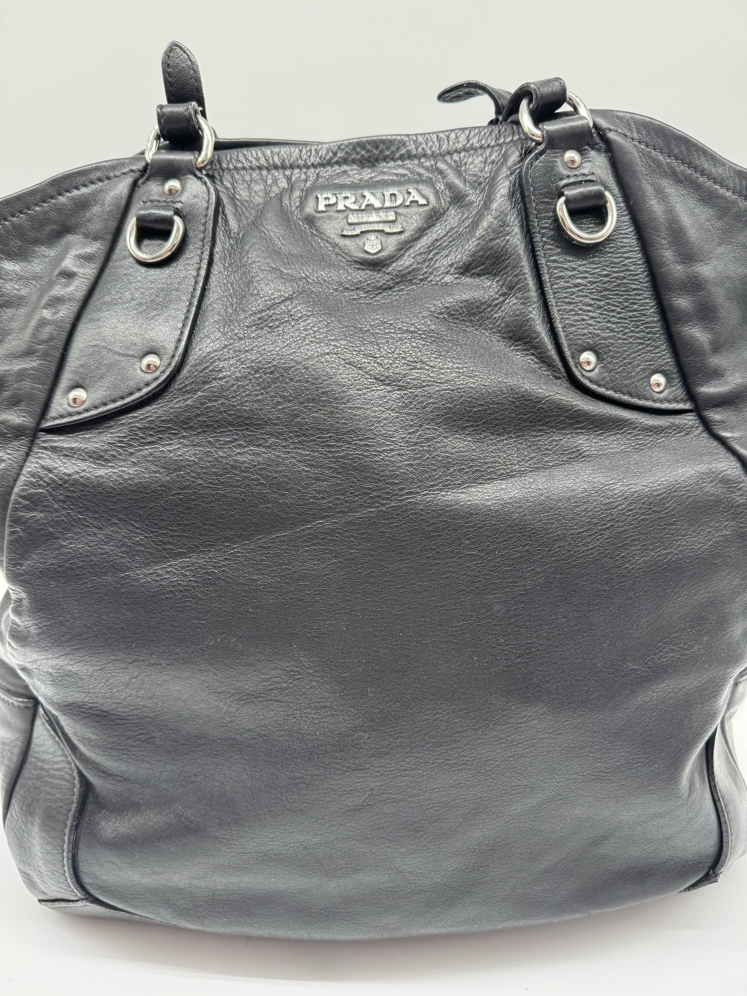 Prada Black Leather Slouchy Shoulder Bag