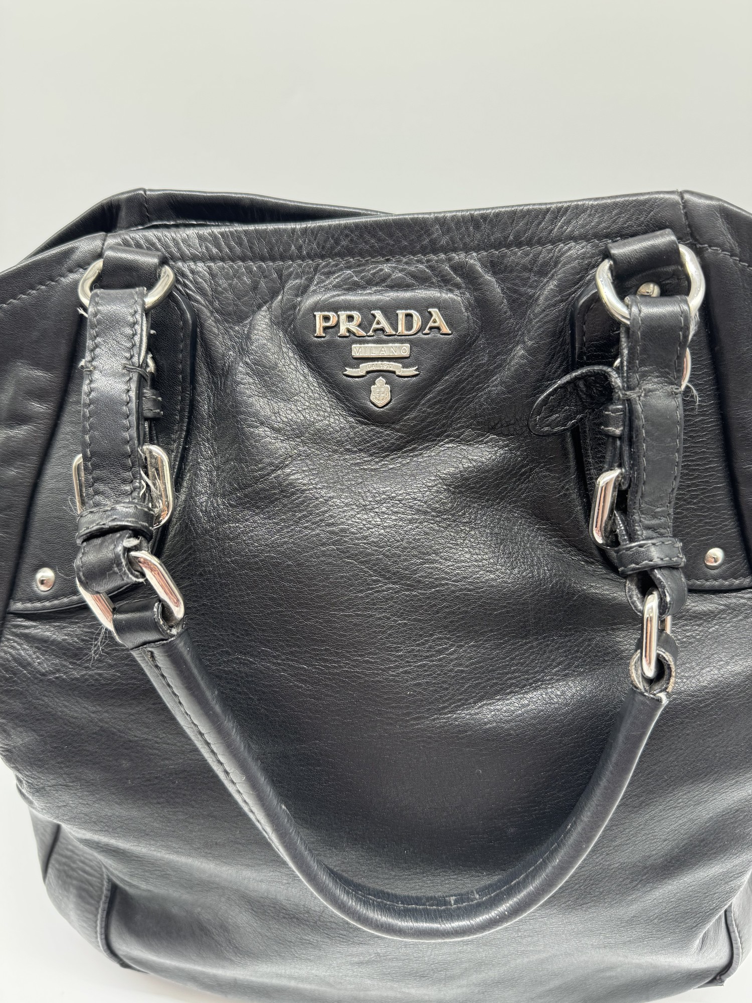 Prada Black Leather Slouchy Shoulder Bag