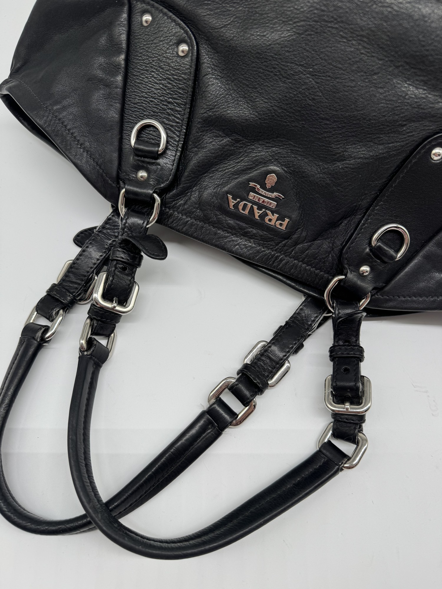 Prada Black Leather Slouchy Shoulder Bag