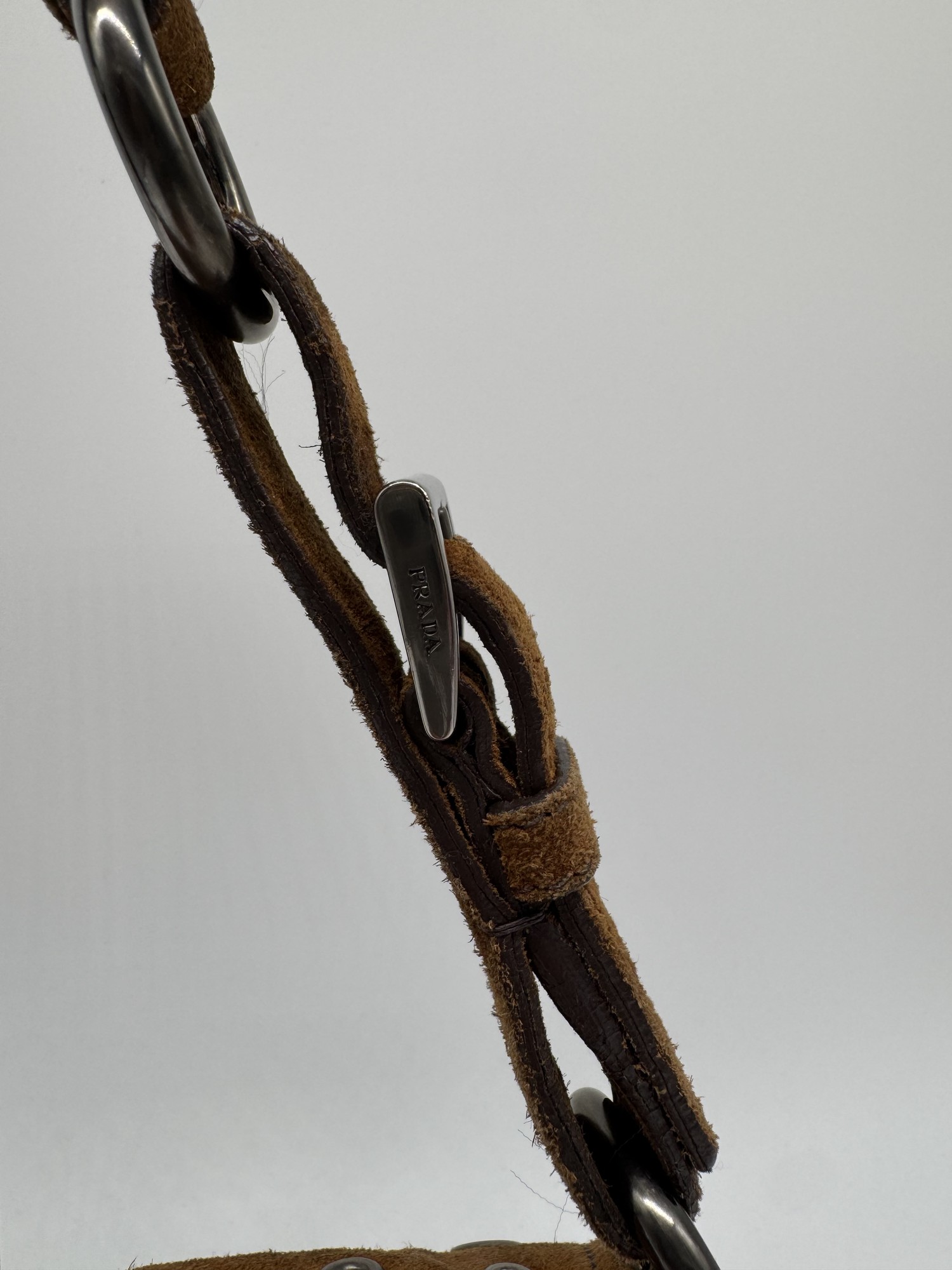 Prada Brown Suede Grommet Buckle Shoulder Bag