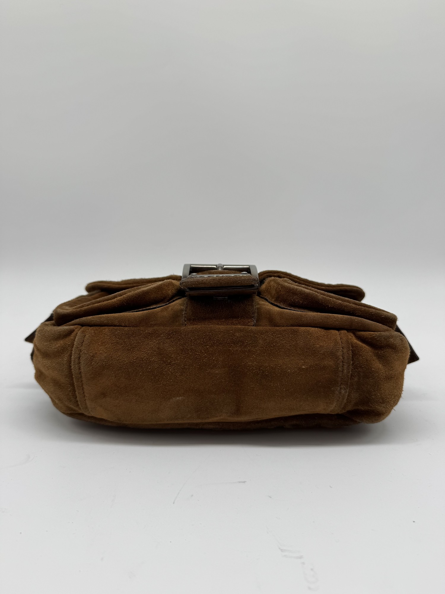 Prada Brown Suede Grommet Buckle Shoulder Bag