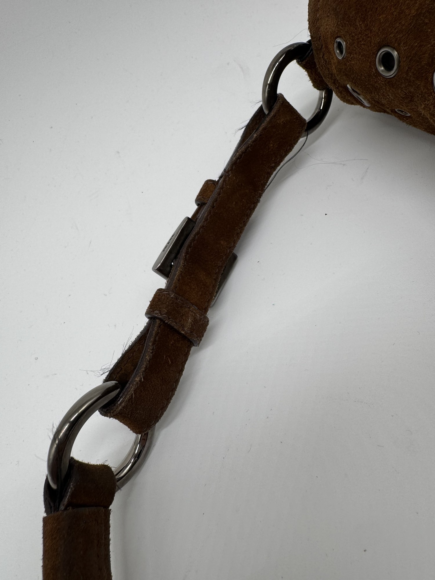 Prada Brown Suede Grommet Buckle Shoulder Bag