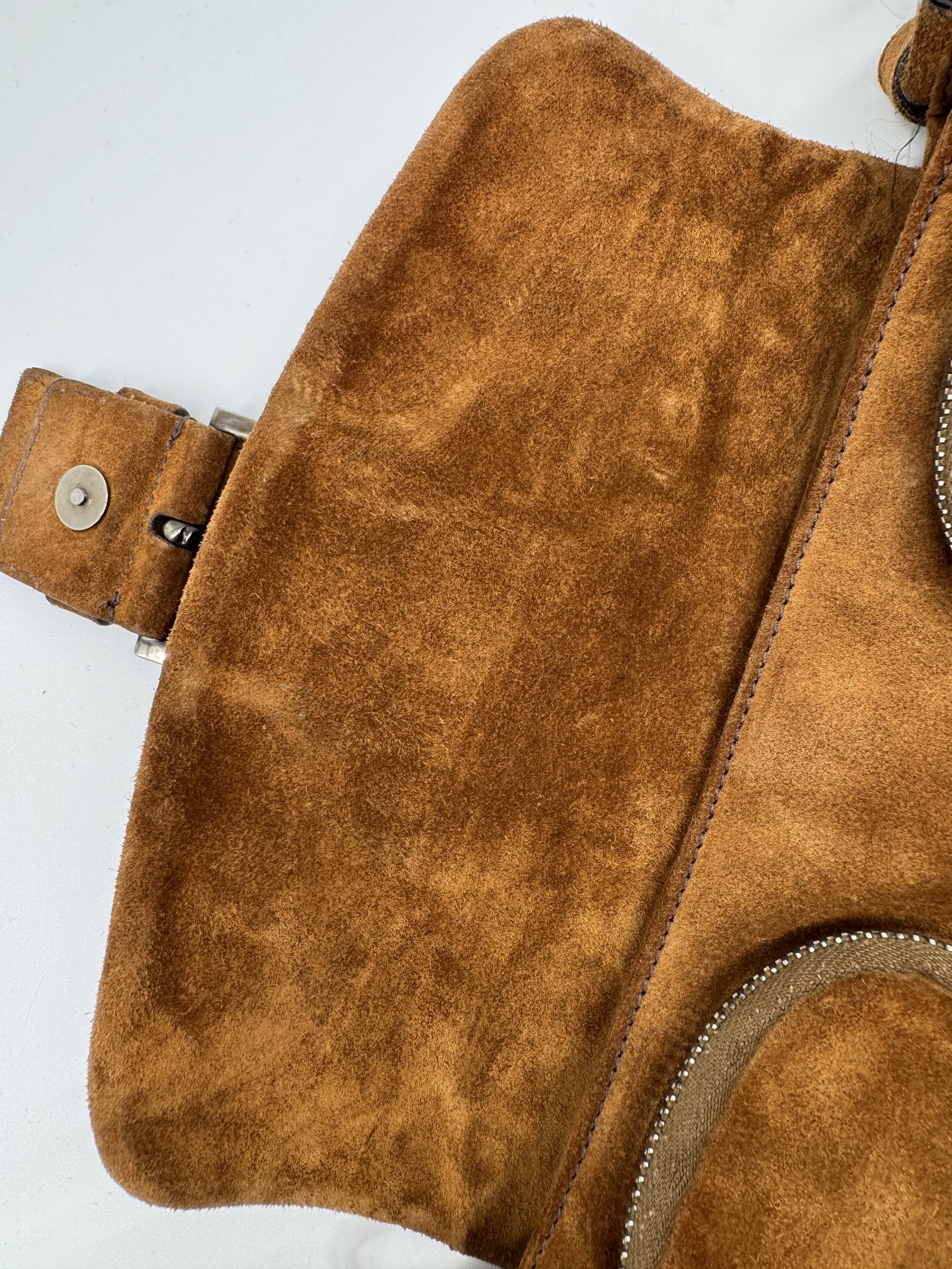Prada Brown Suede Grommet Buckle Shoulder Bag
