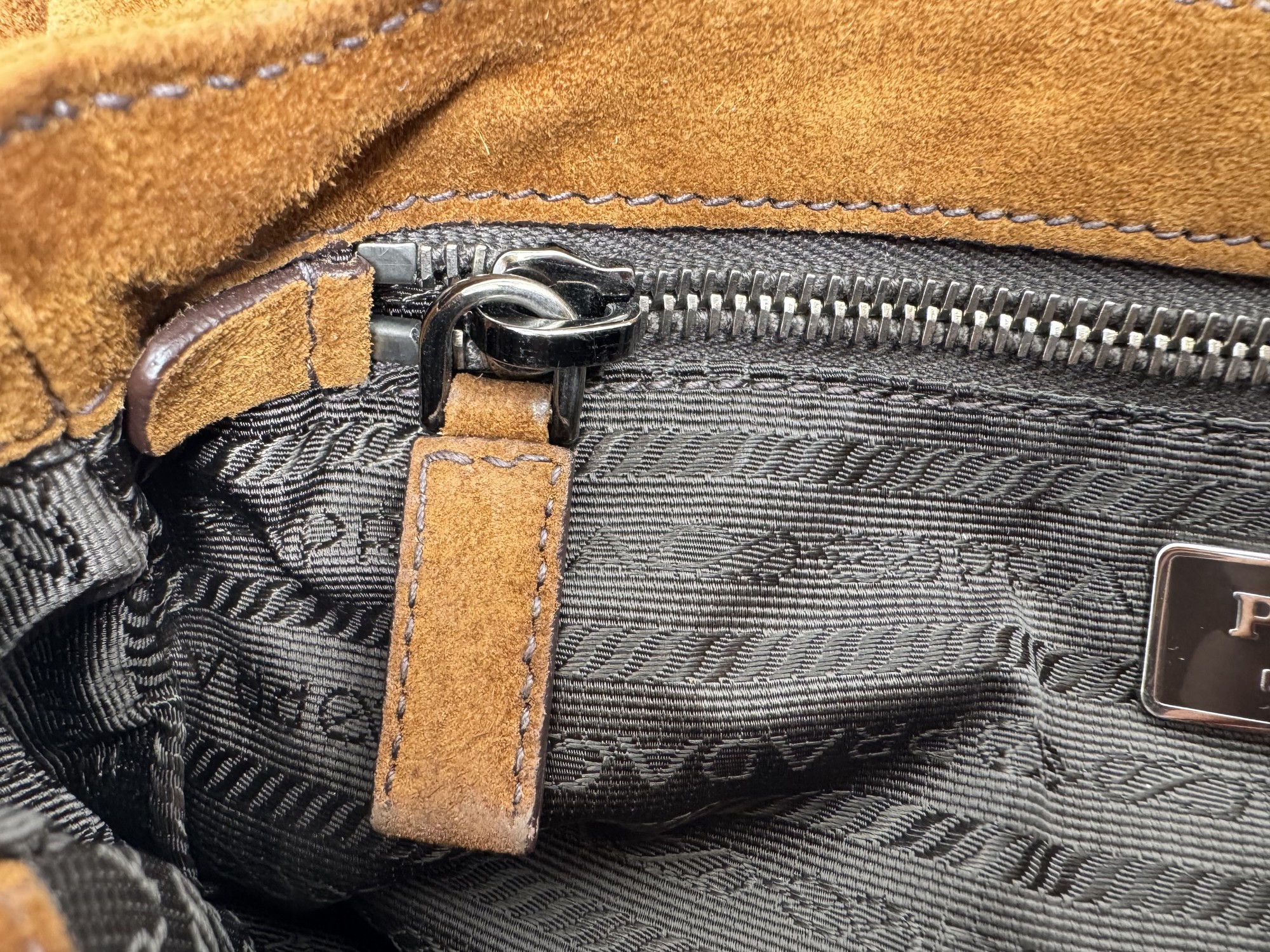 Prada Brown Suede Grommet Buckle Shoulder Bag