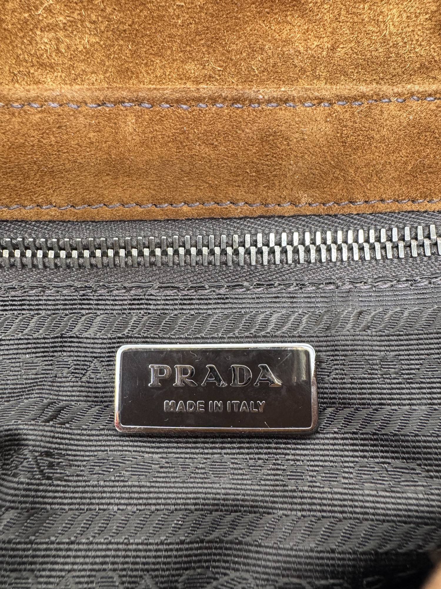 Prada Brown Suede Grommet Buckle Shoulder Bag