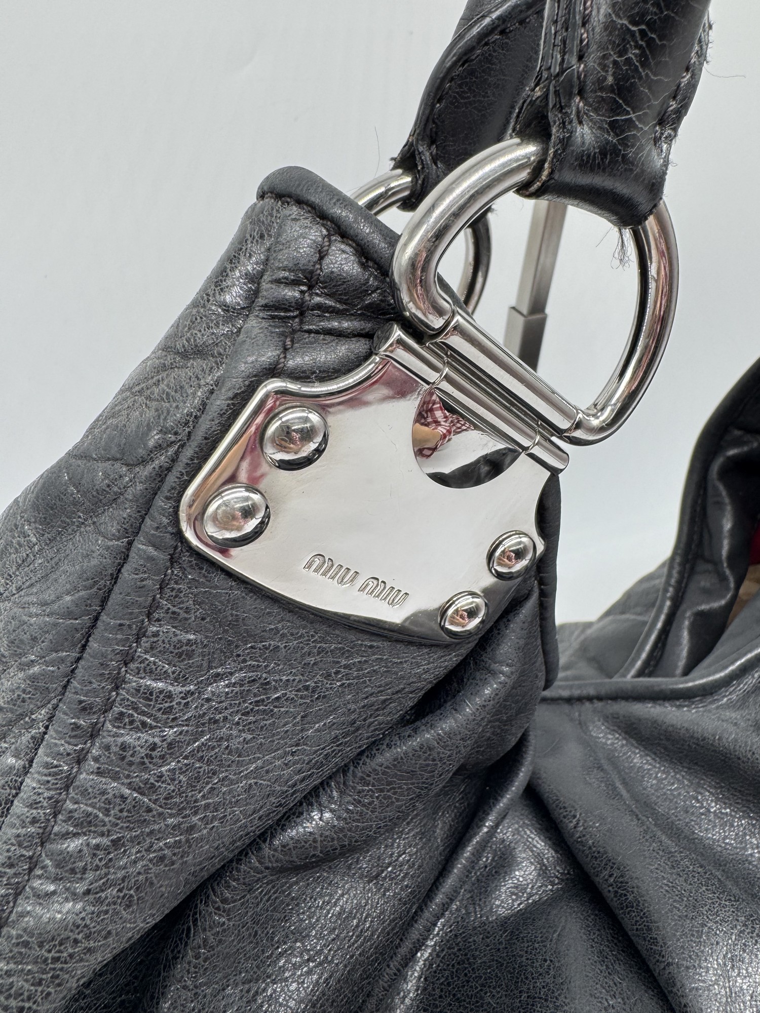 Miu Miu Vitello Black Leather Slouchy Hobo Bag