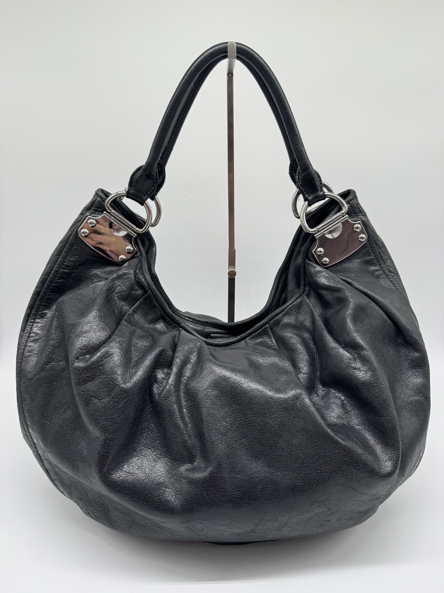 Miu Miu Vitello Black Leather Slouchy Hobo Bag